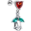 BodyCandy 16G 1/4 Red CZ Gem Heart And Rose Dangle Cartilage Earring — main product shot