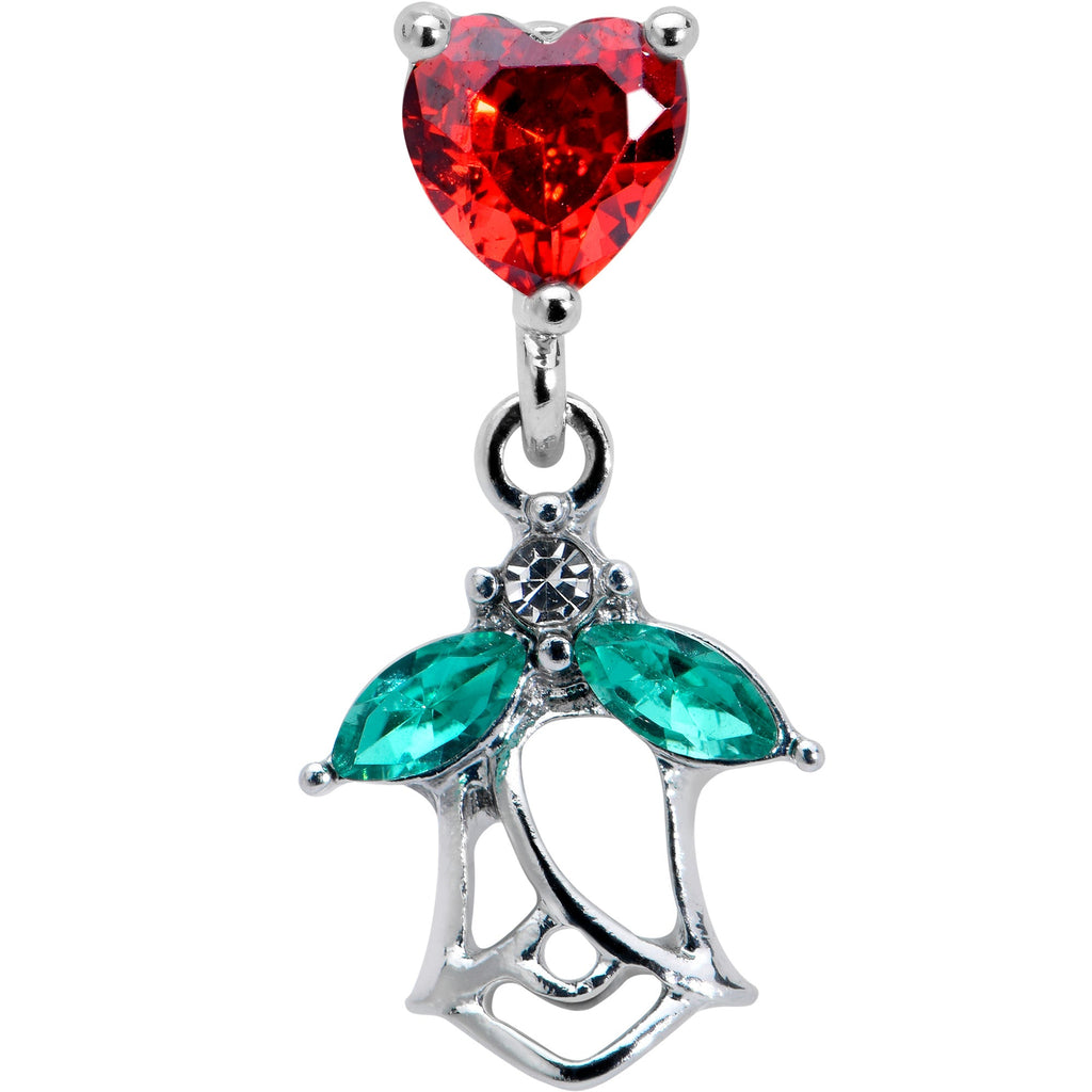 BodyCandy 16G 1/4 Red CZ Gem Heart And Rose Dangle Cartilage Earring — detail close-up