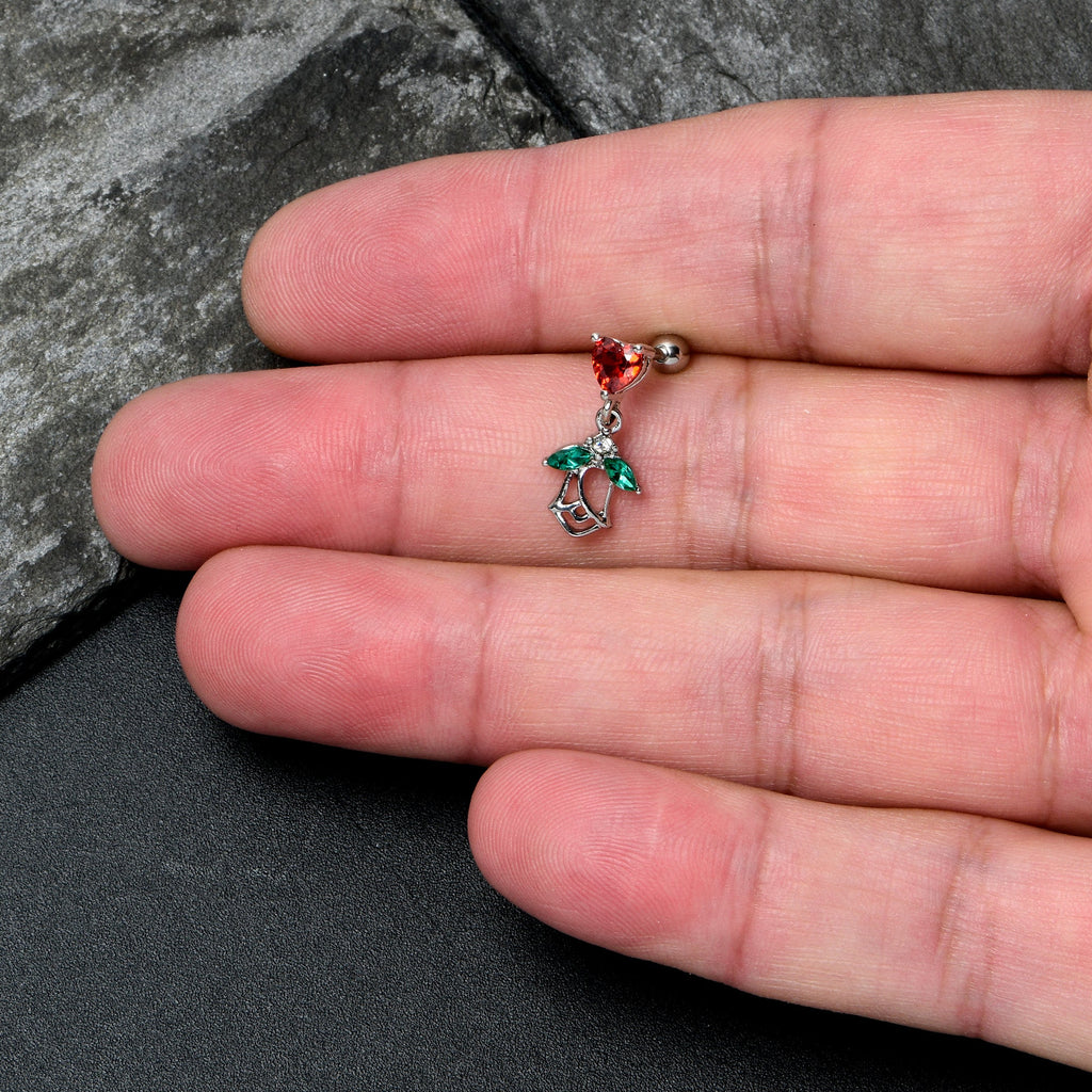 BodyCandy 16G 1/4 Red CZ Gem Heart And Rose Dangle Cartilage Earring — side view