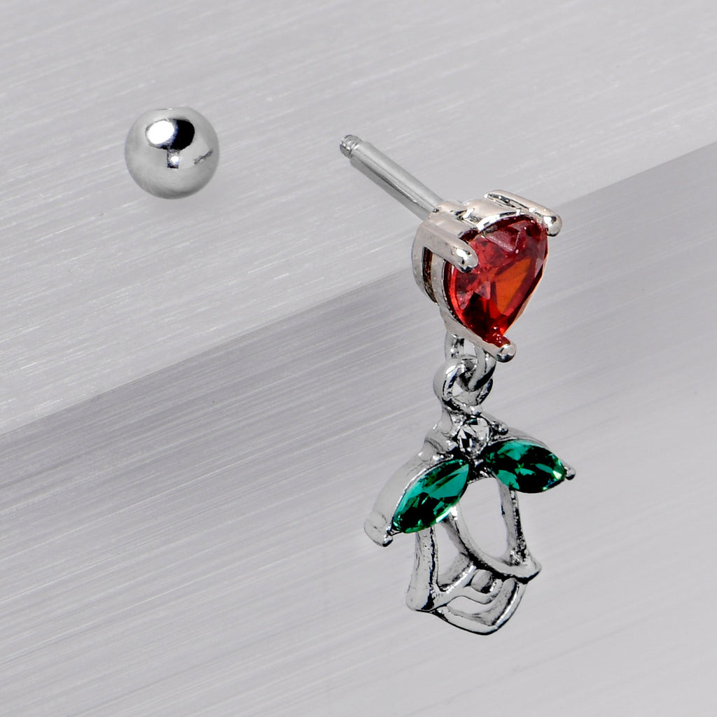 BodyCandy 16G 1/4 Red CZ Gem Heart And Rose Dangle Cartilage Earring — in-use photo