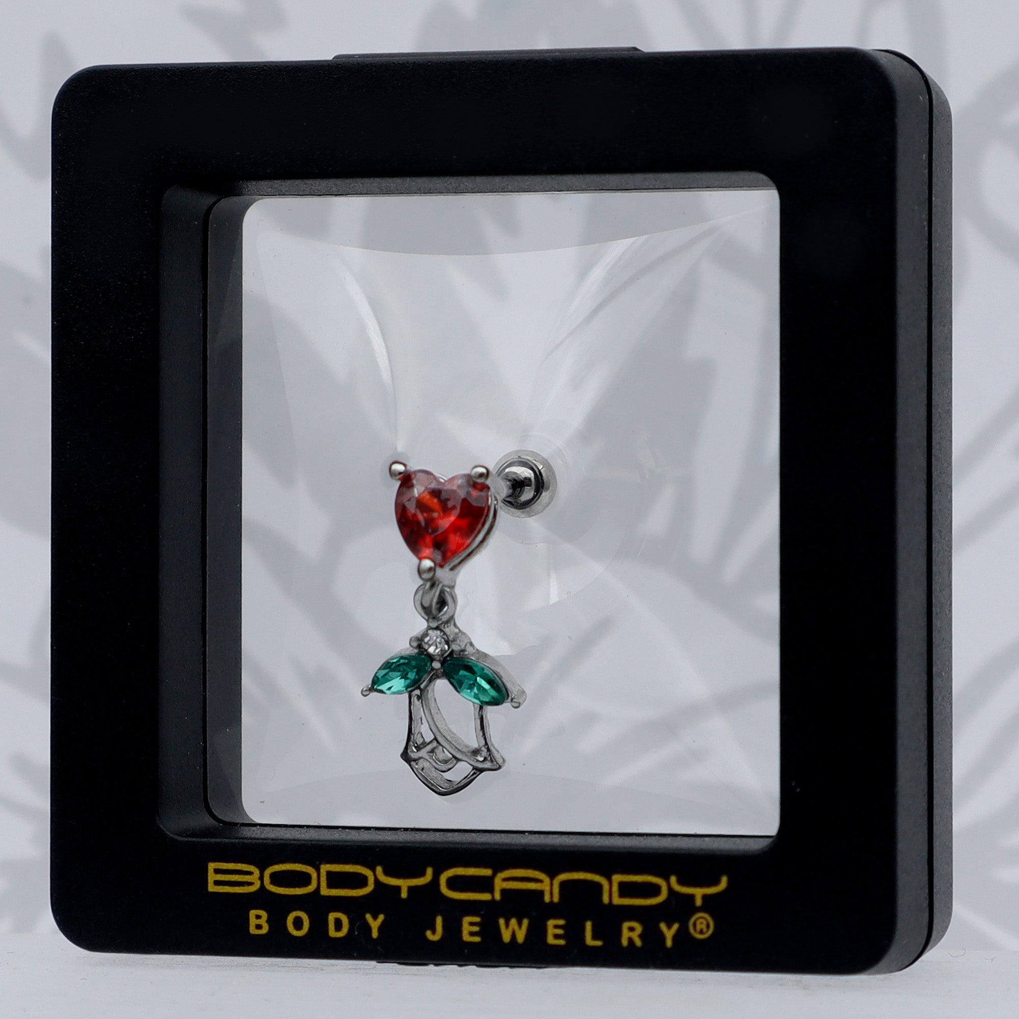 BodyCandy 16G 1/4 Red CZ Gem Heart And Rose Dangle Cartilage Earring — size reference