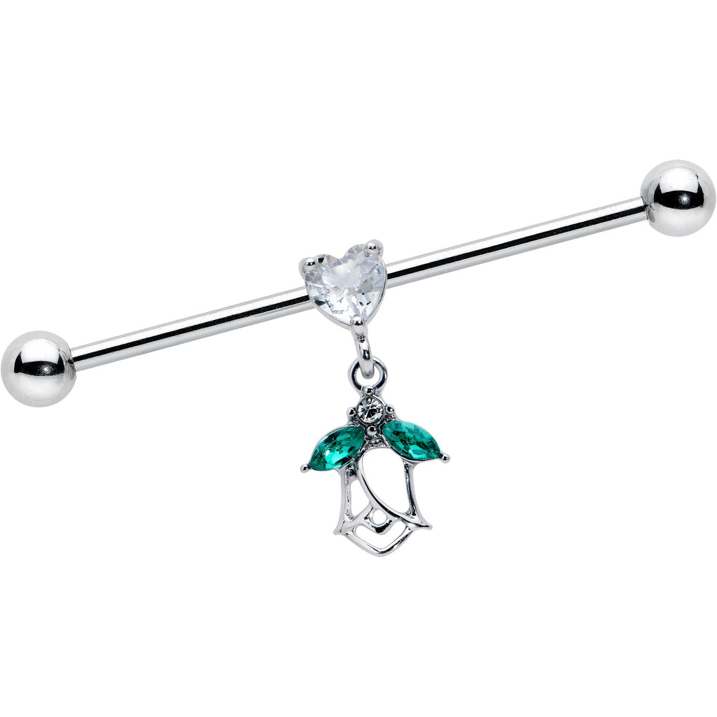 BodyCandy 14G Clear CZ Gem Heart And Rose Dangle Industrial Barbell 38mm — main product shot