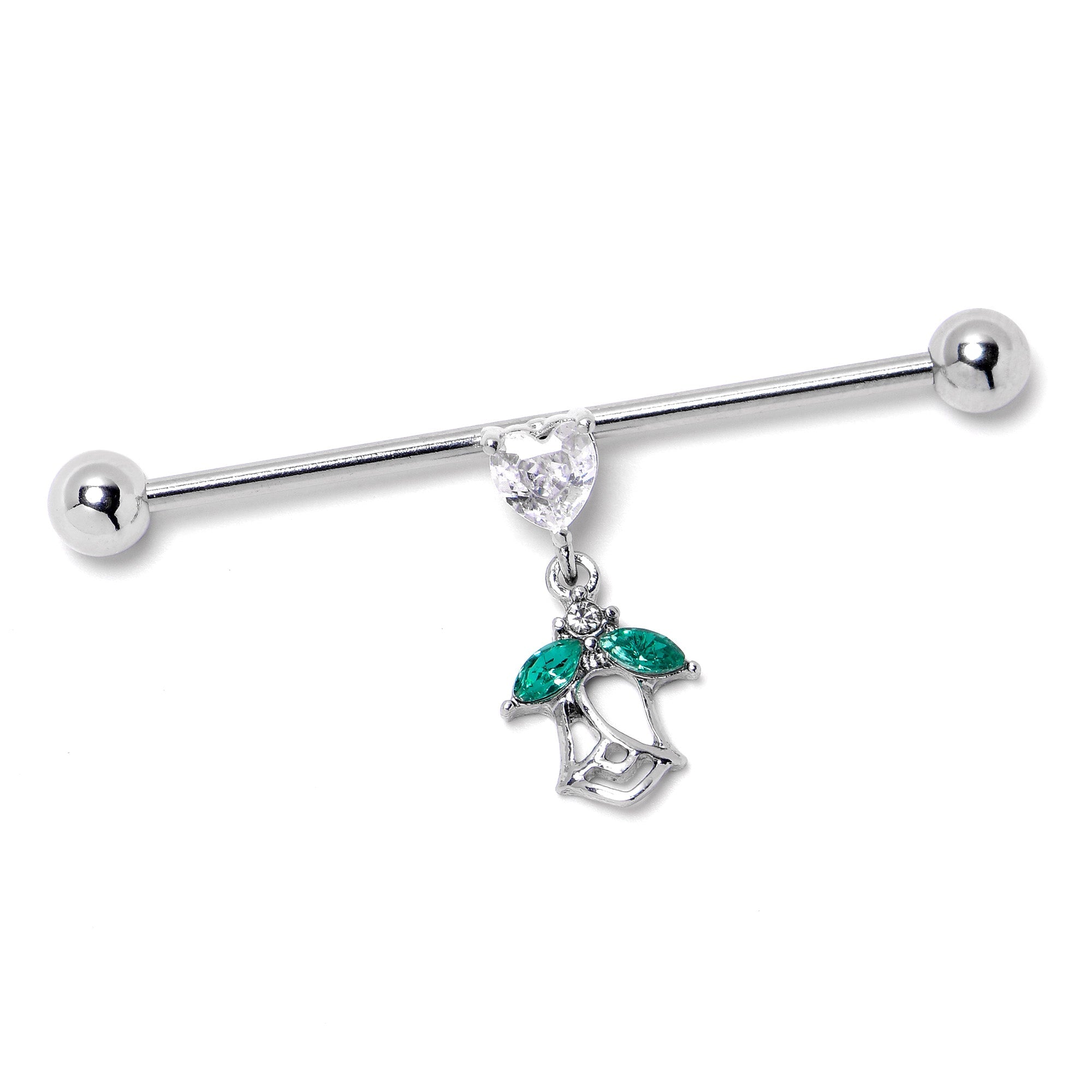 BodyCandy 14G Clear CZ Gem Heart And Rose Dangle Industrial Barbell 38mm — alternative angle