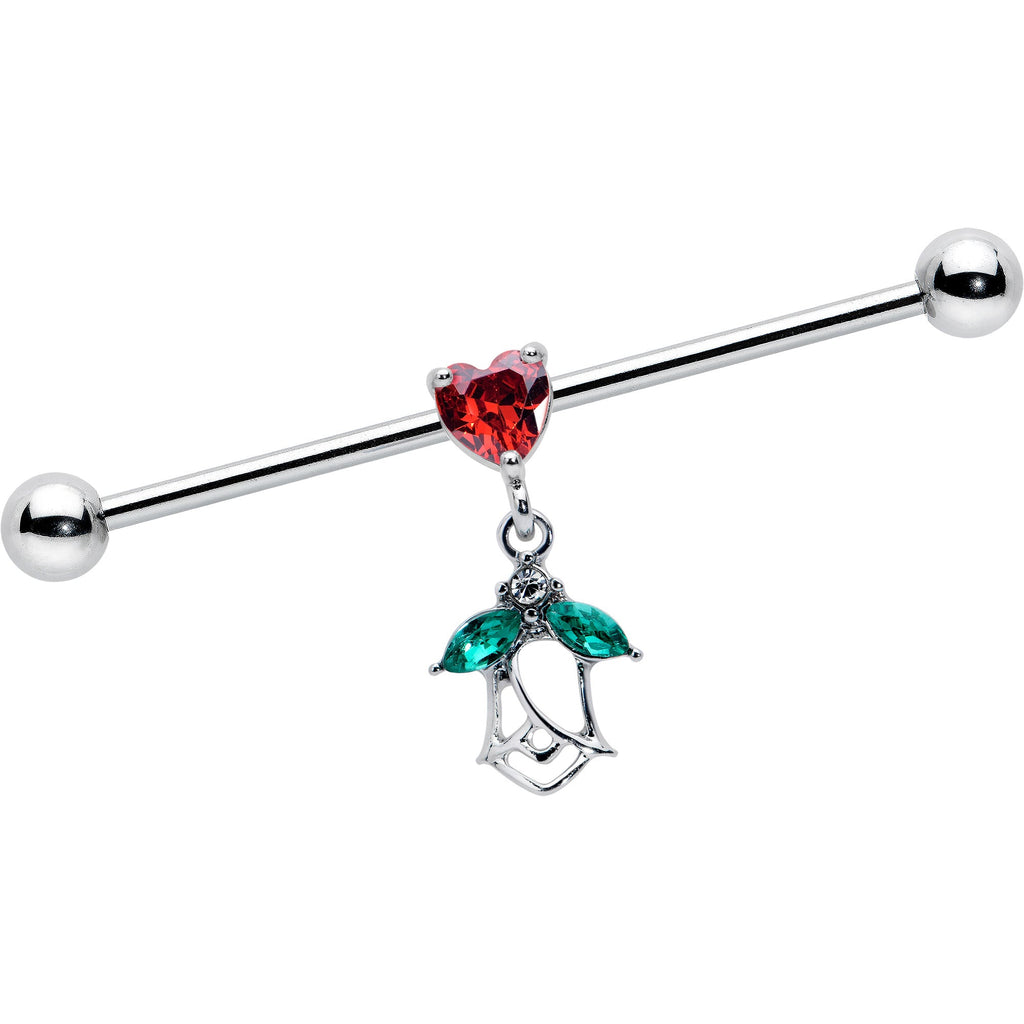 BodyCandy 14G Red CZ Gem Heart And Rose Dangle Industrial Barbell 38mm — main product shot