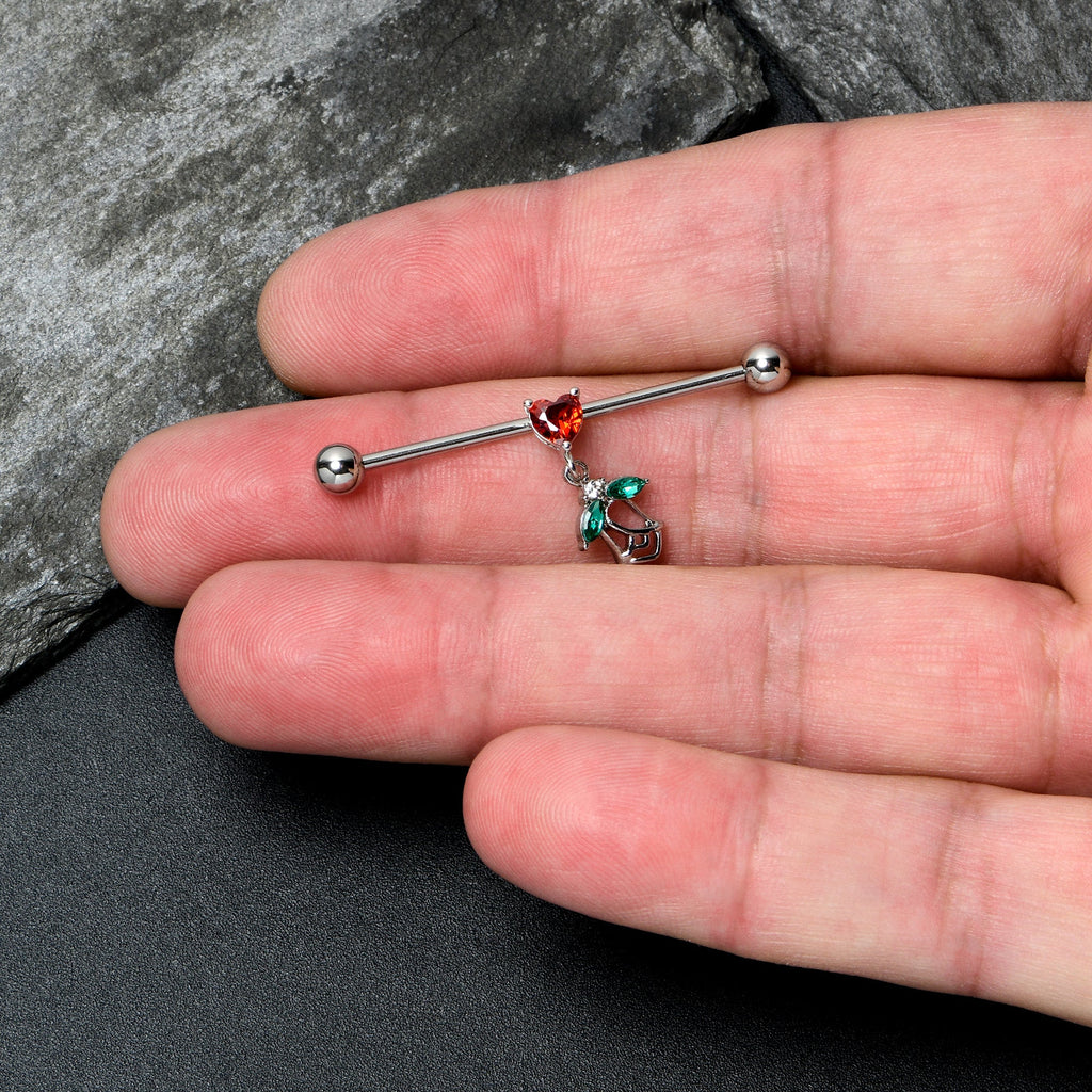 BodyCandy 14G Red CZ Gem Heart And Rose Dangle Industrial Barbell 38mm — lifestyle context