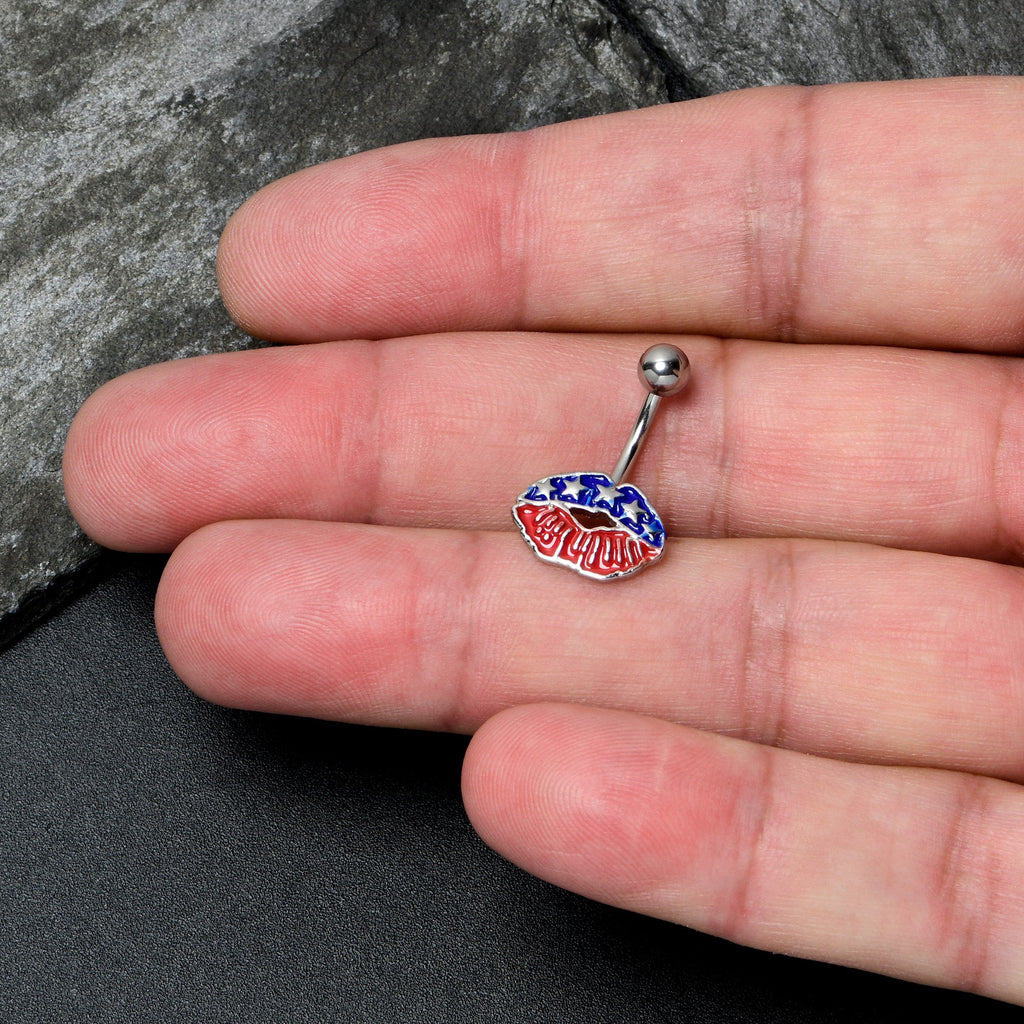 BodyCandy Patriotic Kissy Lips Belly Ring — detail close-up