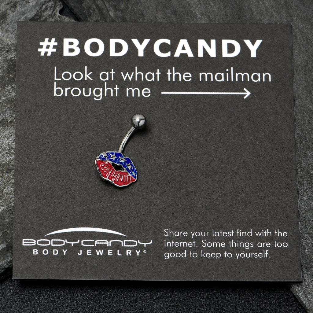 BodyCandy Patriotic Kissy Lips Belly Ring — side view