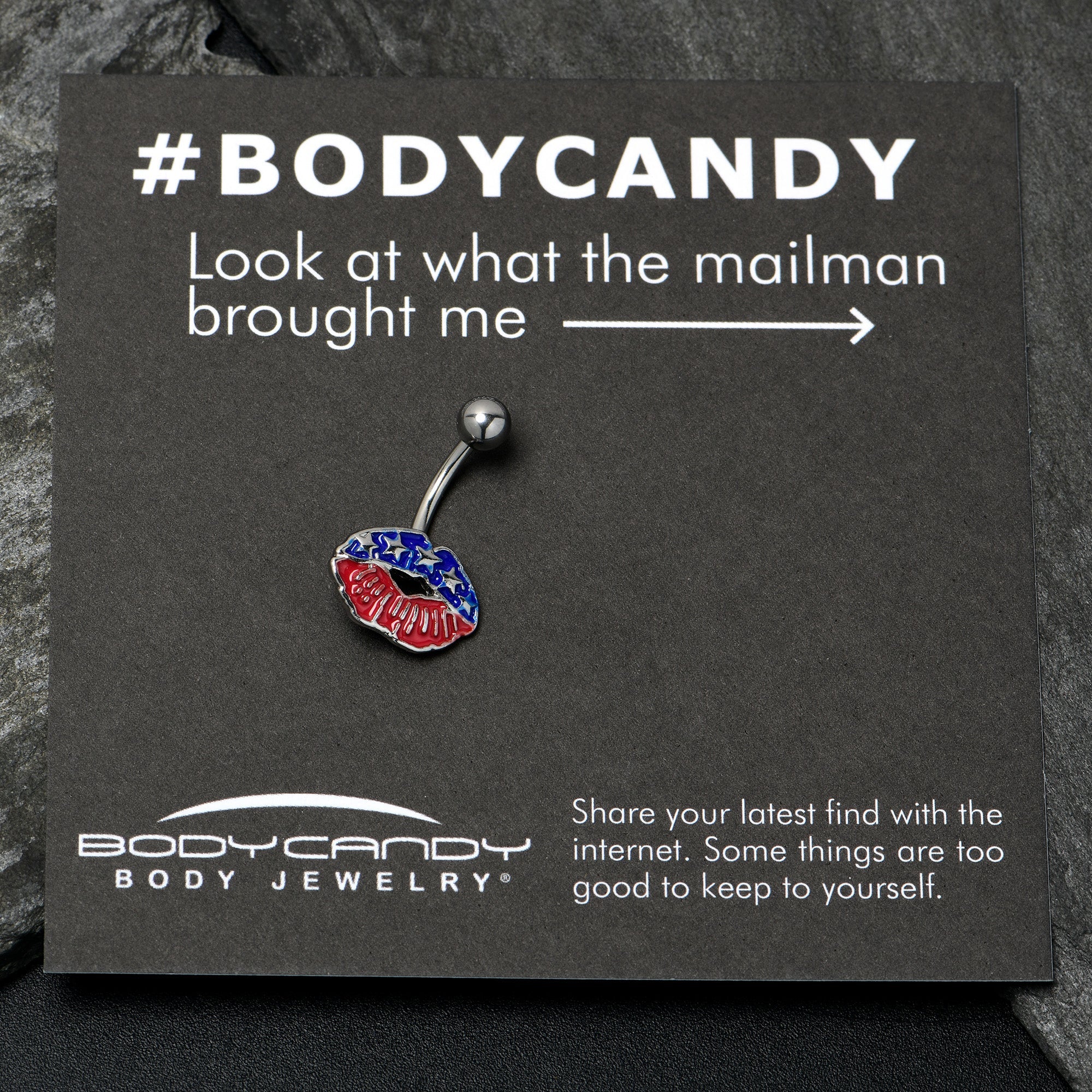 BodyCandy Patriotic Kissy Lips Belly Ring — side view