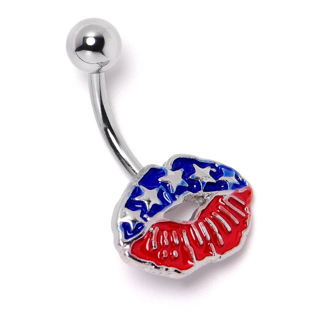 BodyCandy Patriotic Kissy Lips Belly Ring — back view