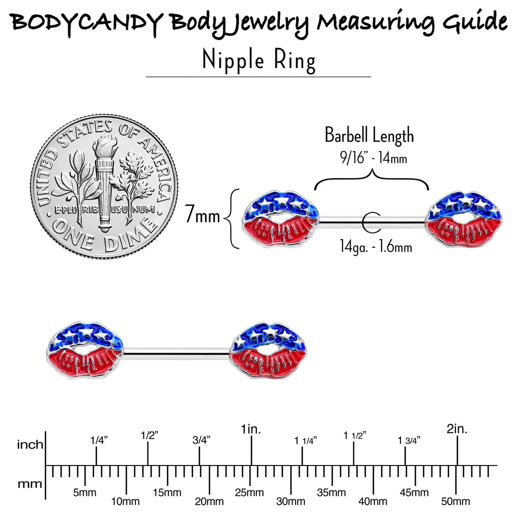 BodyCandy 14G 9/16 Patriotic Kissy Lips Barbell Nipple Ring Set — side view