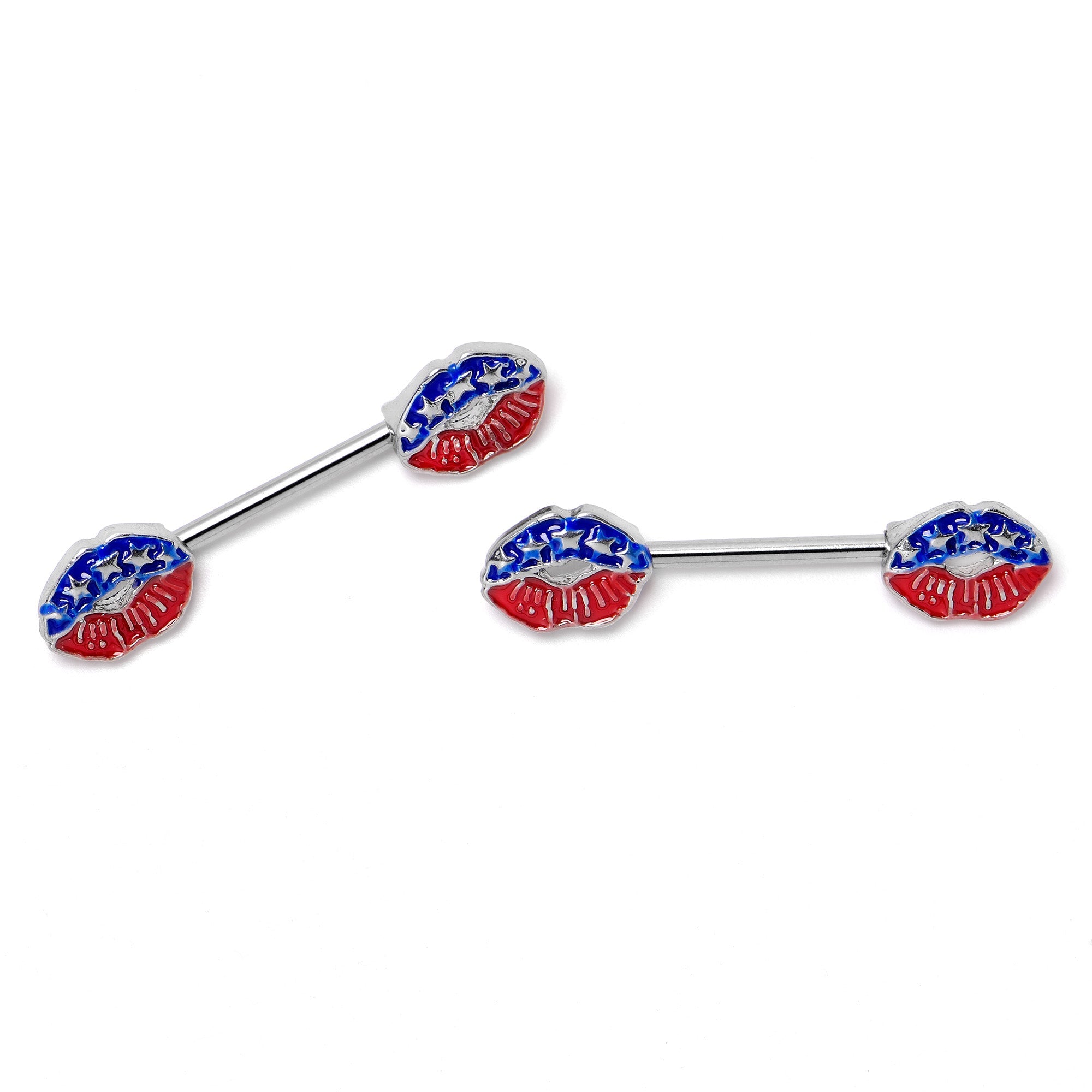 BodyCandy 14G 9/16 Patriotic Kissy Lips Barbell Nipple Ring Set — alternative angle