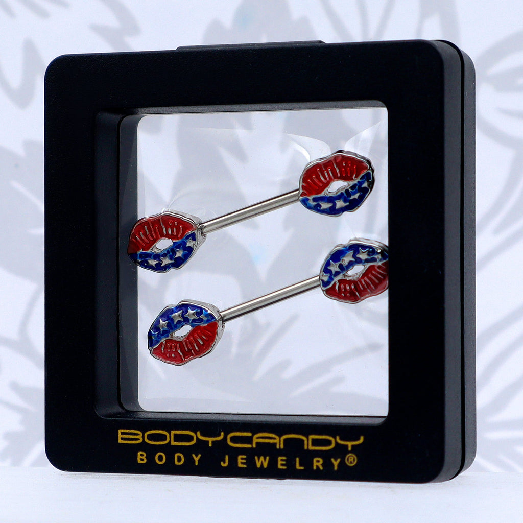 BodyCandy 14G 9/16 Patriotic Kissy Lips Barbell Nipple Ring Set — size reference