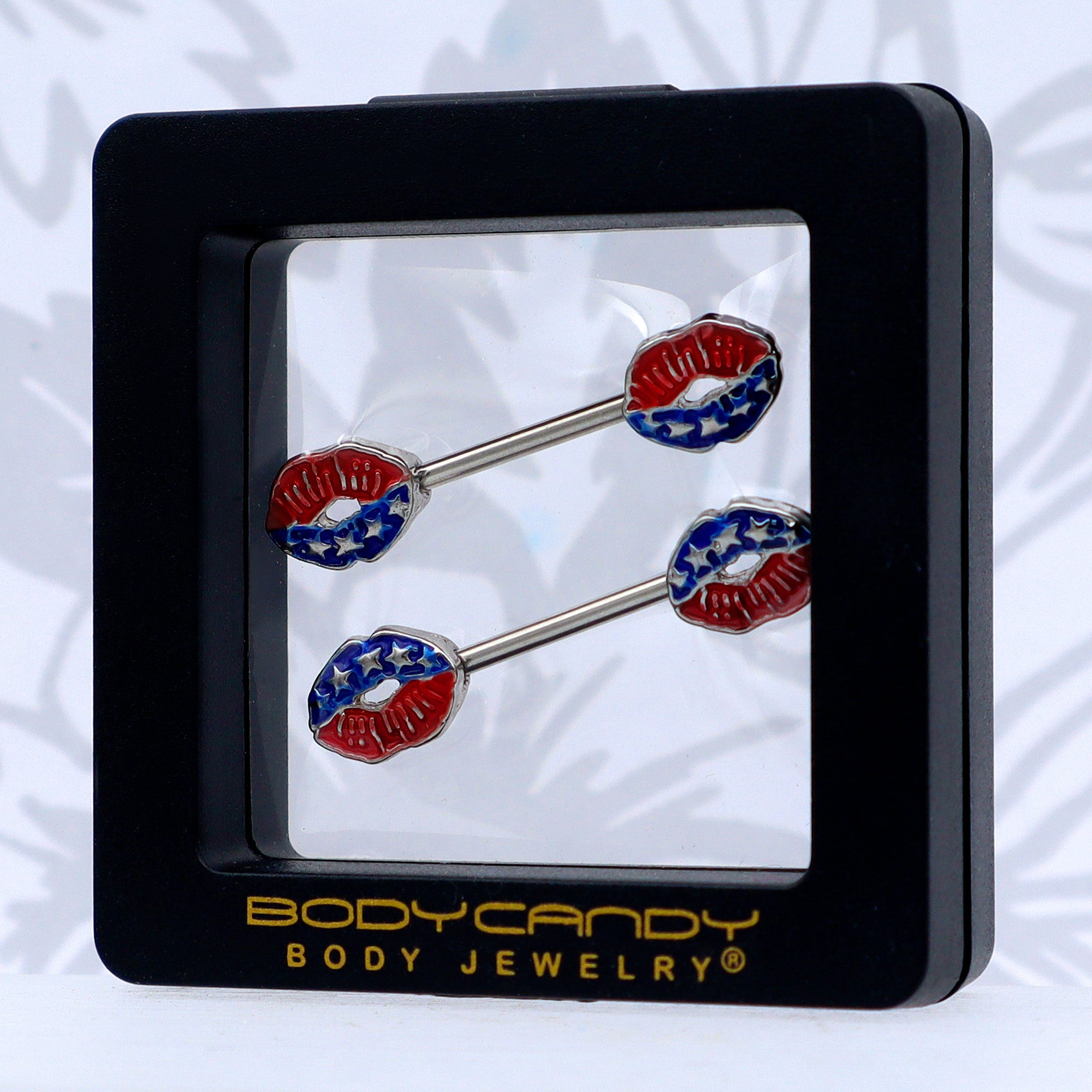 BodyCandy 14G 9/16 Patriotic Kissy Lips Barbell Nipple Ring Set — size reference