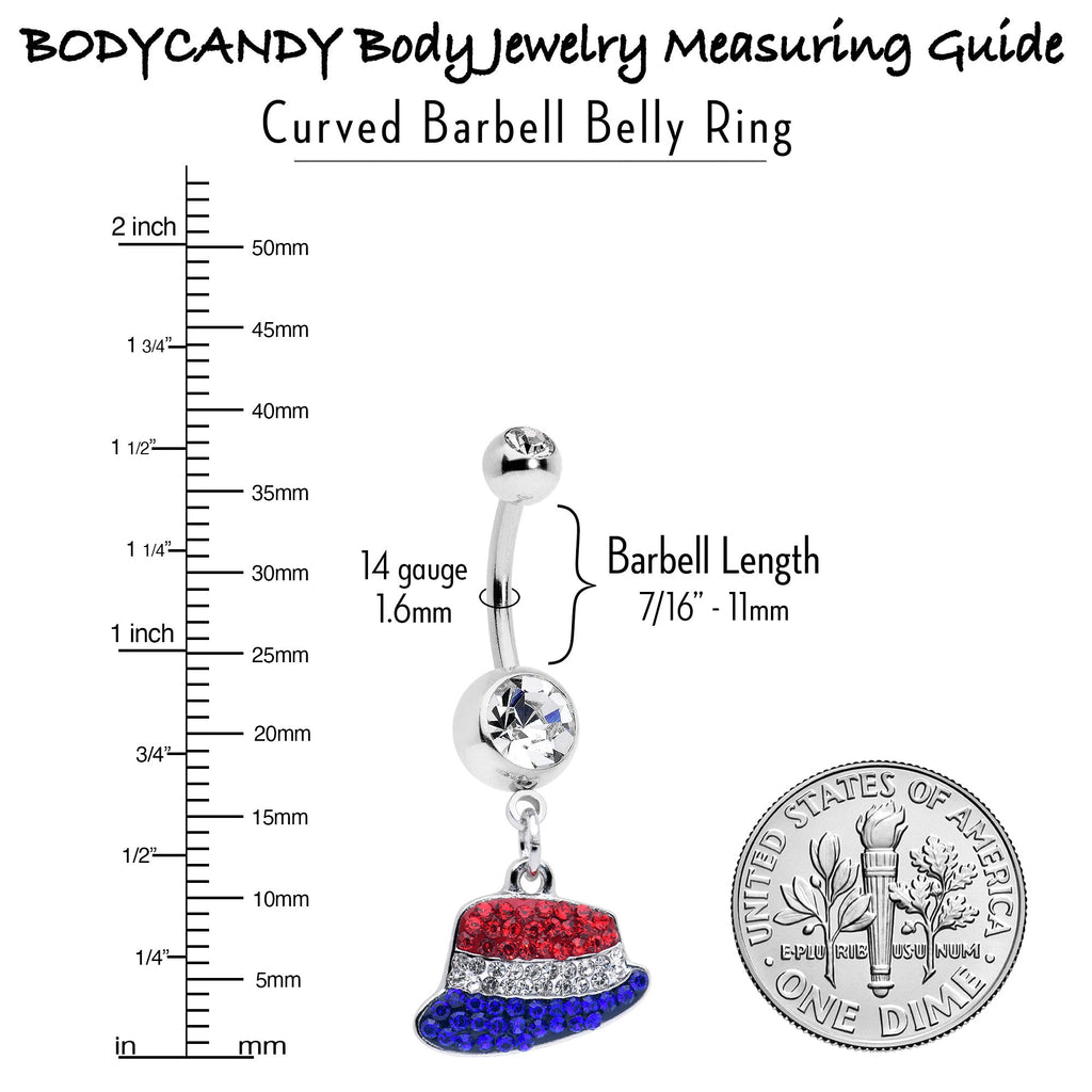 BodyCandy Red Blue Clear Gem Patriotic Hat Dangle Belly Ring — lifestyle context
