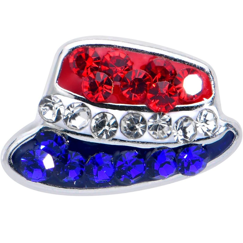 BodyCandy 16G 1/4 Red Blue Clear Gem Patriotic Hat Cartilage Tragus Earring — detail close-up