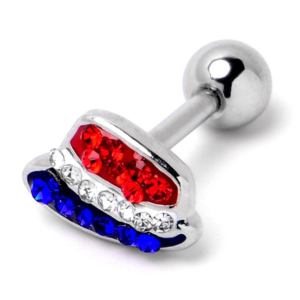 BodyCandy 16G 1/4 Red Blue Clear Gem Patriotic Hat Cartilage Tragus Earring — alternative angle