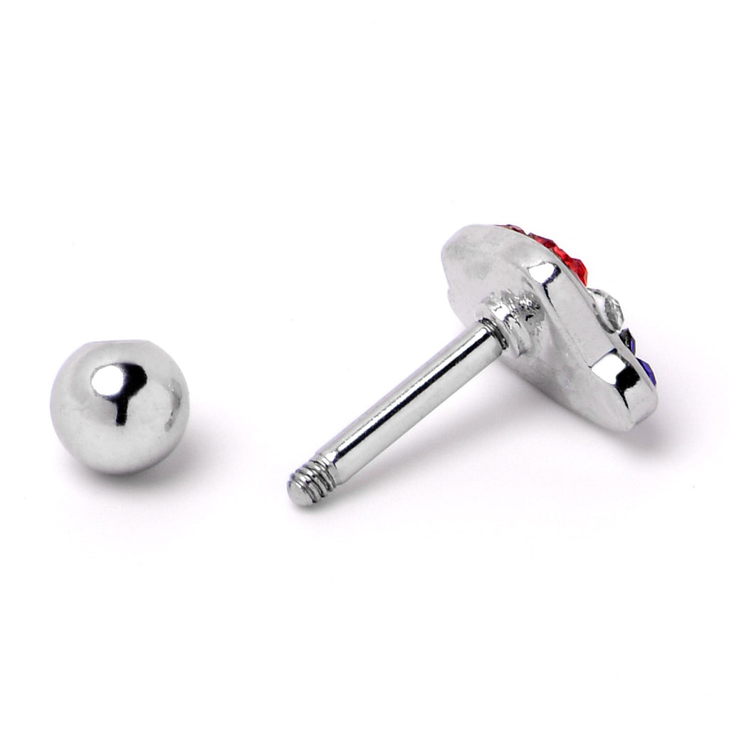 BodyCandy 16G 1/4 Red Blue Clear Gem Patriotic Hat Cartilage Tragus Earring — in-use photo