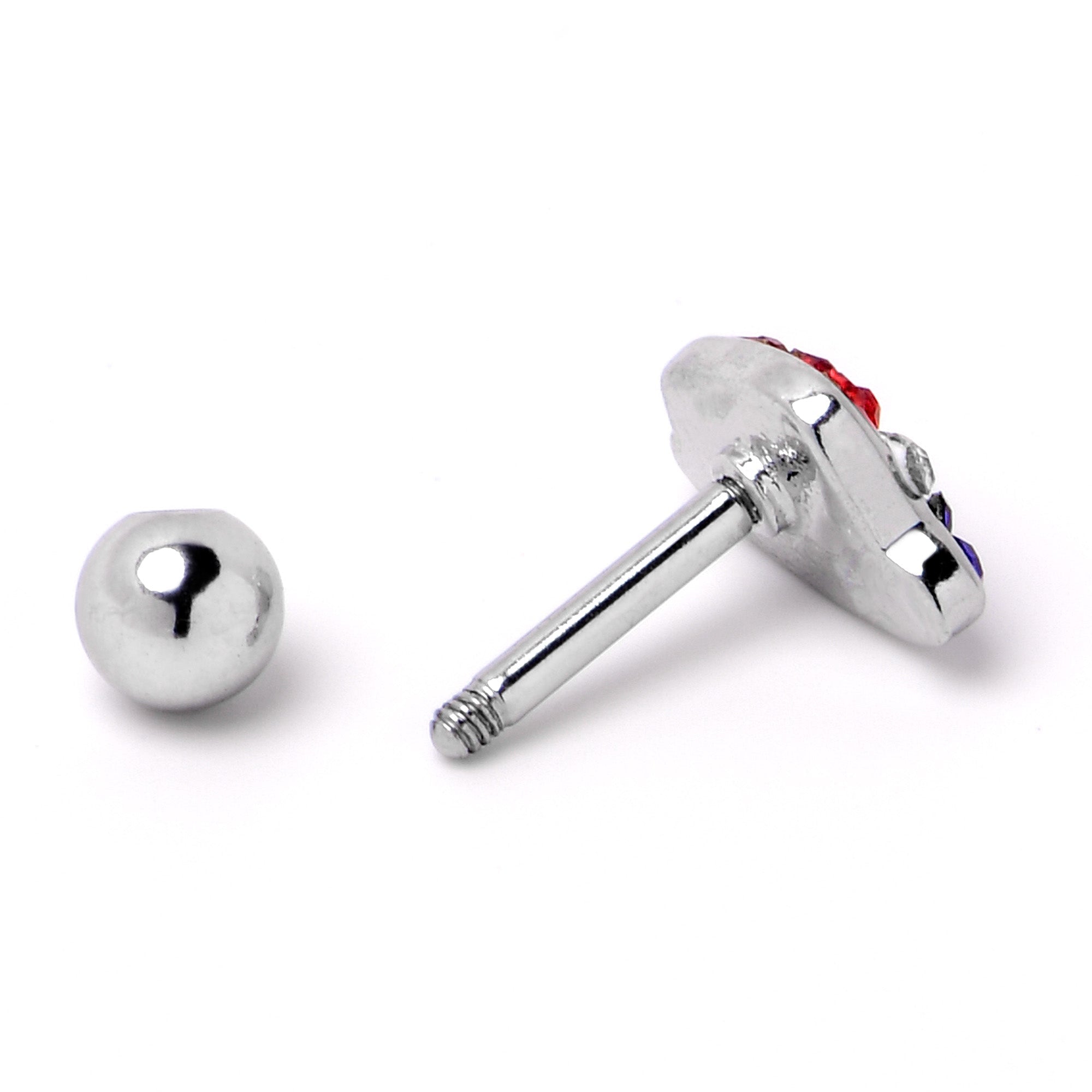 BodyCandy 16G 1/4 Red Blue Clear Gem Patriotic Hat Cartilage Tragus Earring — in-use photo