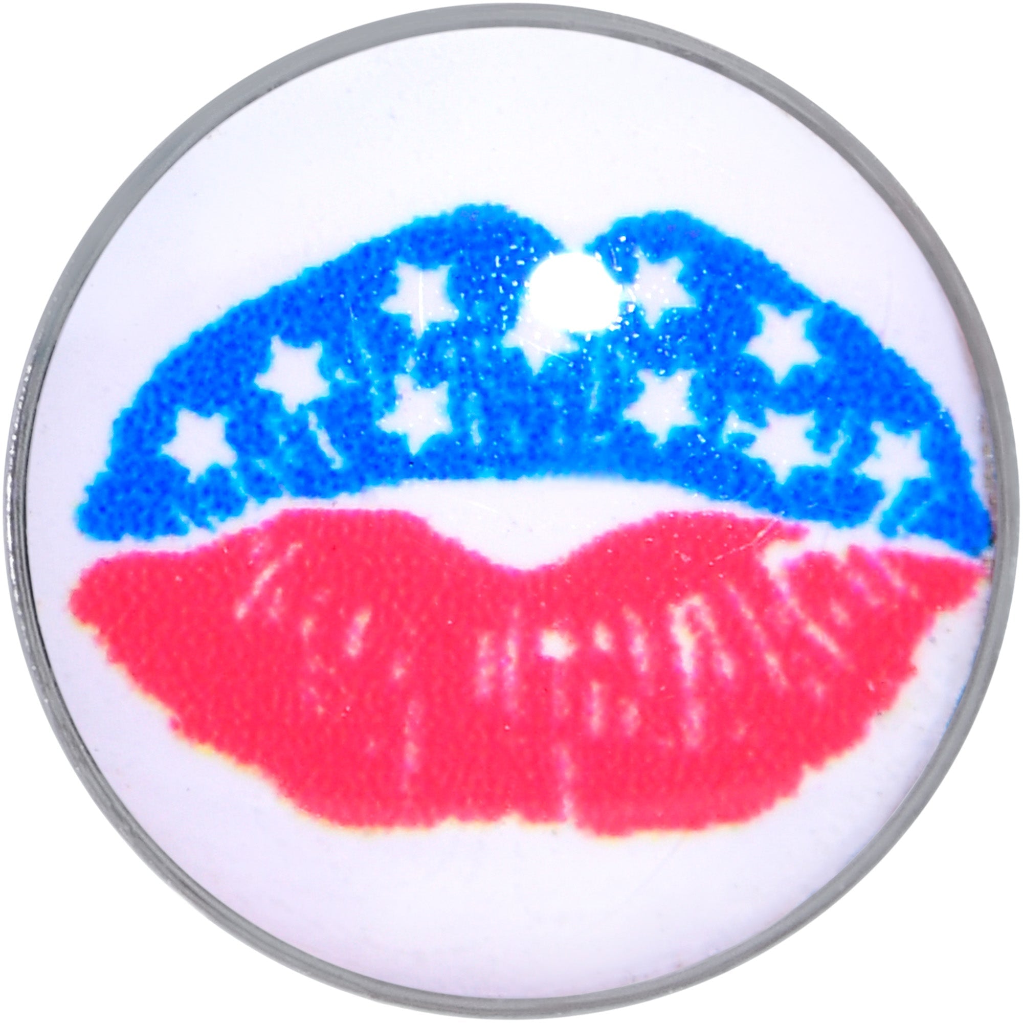 BodyCandy 16G 1/4 Inlay Patriotic Kissy Lips Cartilage Tragus Earring — detail close-up