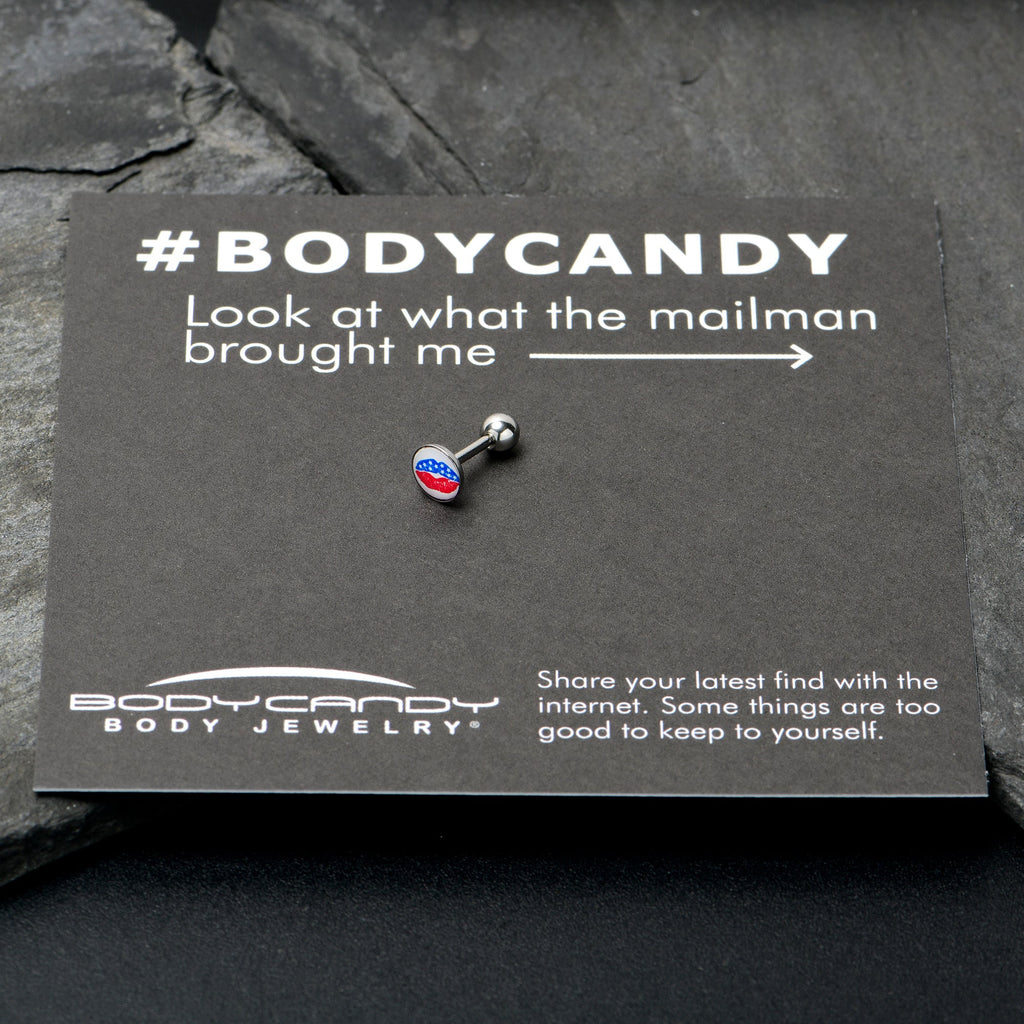 BodyCandy 16G 1/4 Inlay Patriotic Kissy Lips Cartilage Tragus Earring — alternative angle
