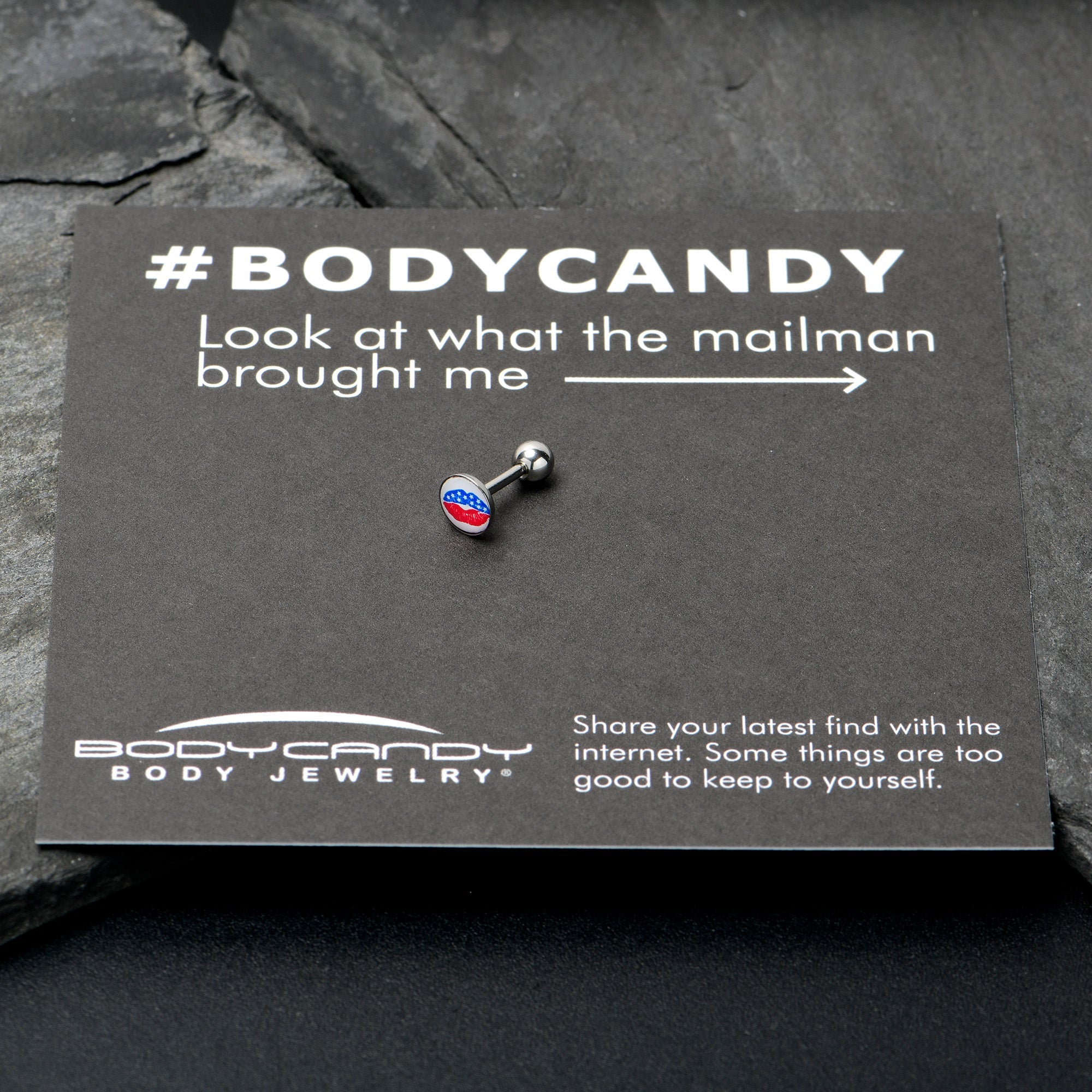 BodyCandy 16G 1/4 Inlay Patriotic Kissy Lips Cartilage Tragus Earring — alternative angle