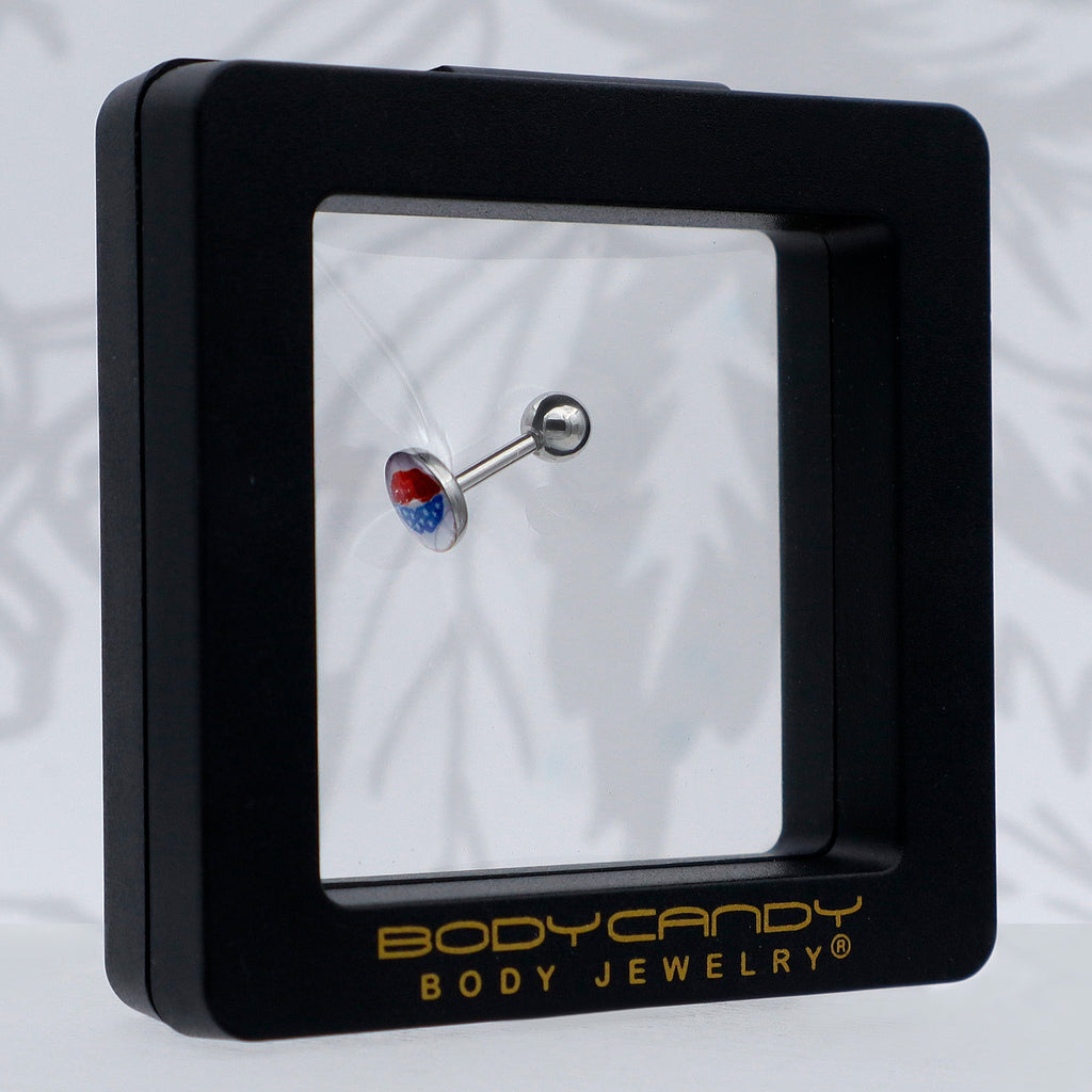 BodyCandy 16G 1/4 Inlay Patriotic Kissy Lips Cartilage Tragus Earring — size reference