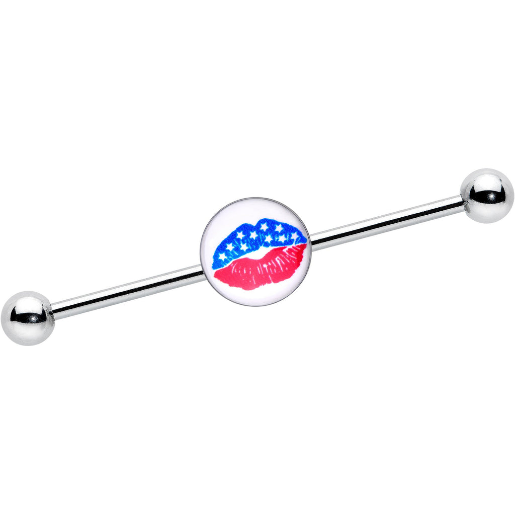 BodyCandy 14G Inlay Patriotic Kissy Lips Industrial Barbell 38mm — main product shot
