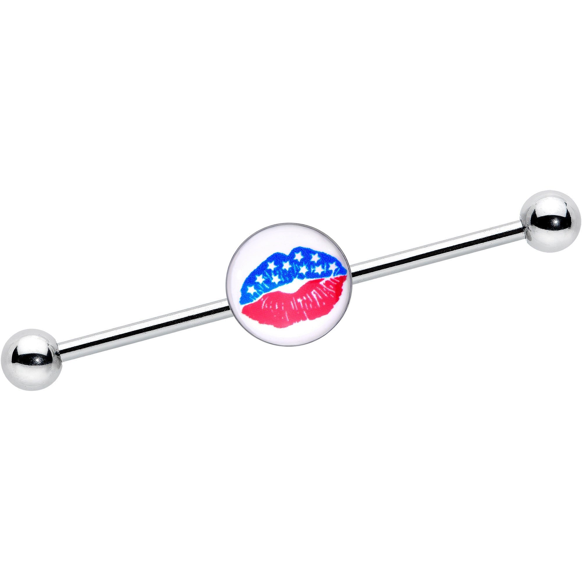 BodyCandy 14G Inlay Patriotic Kissy Lips Industrial Barbell 38mm — main product shot
