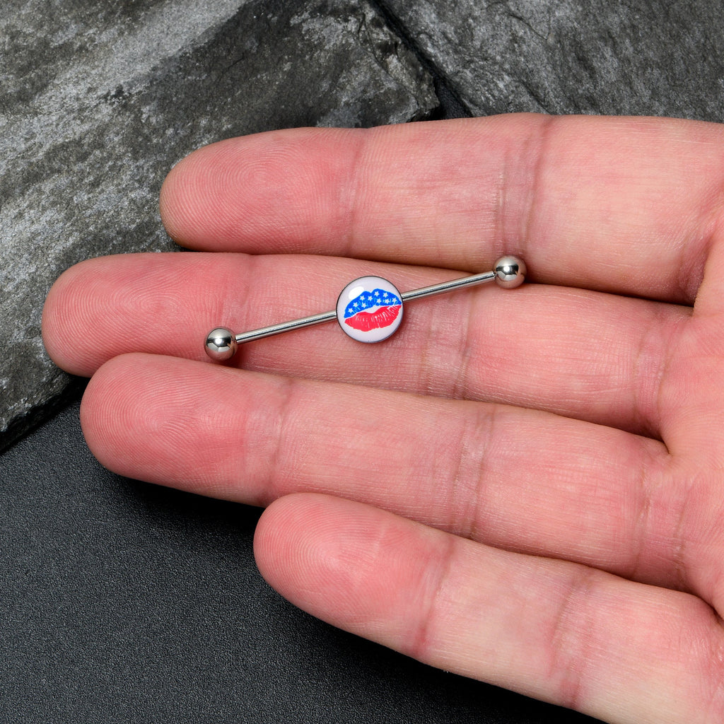 BodyCandy 14G Inlay Patriotic Kissy Lips Industrial Barbell 38mm — lifestyle context