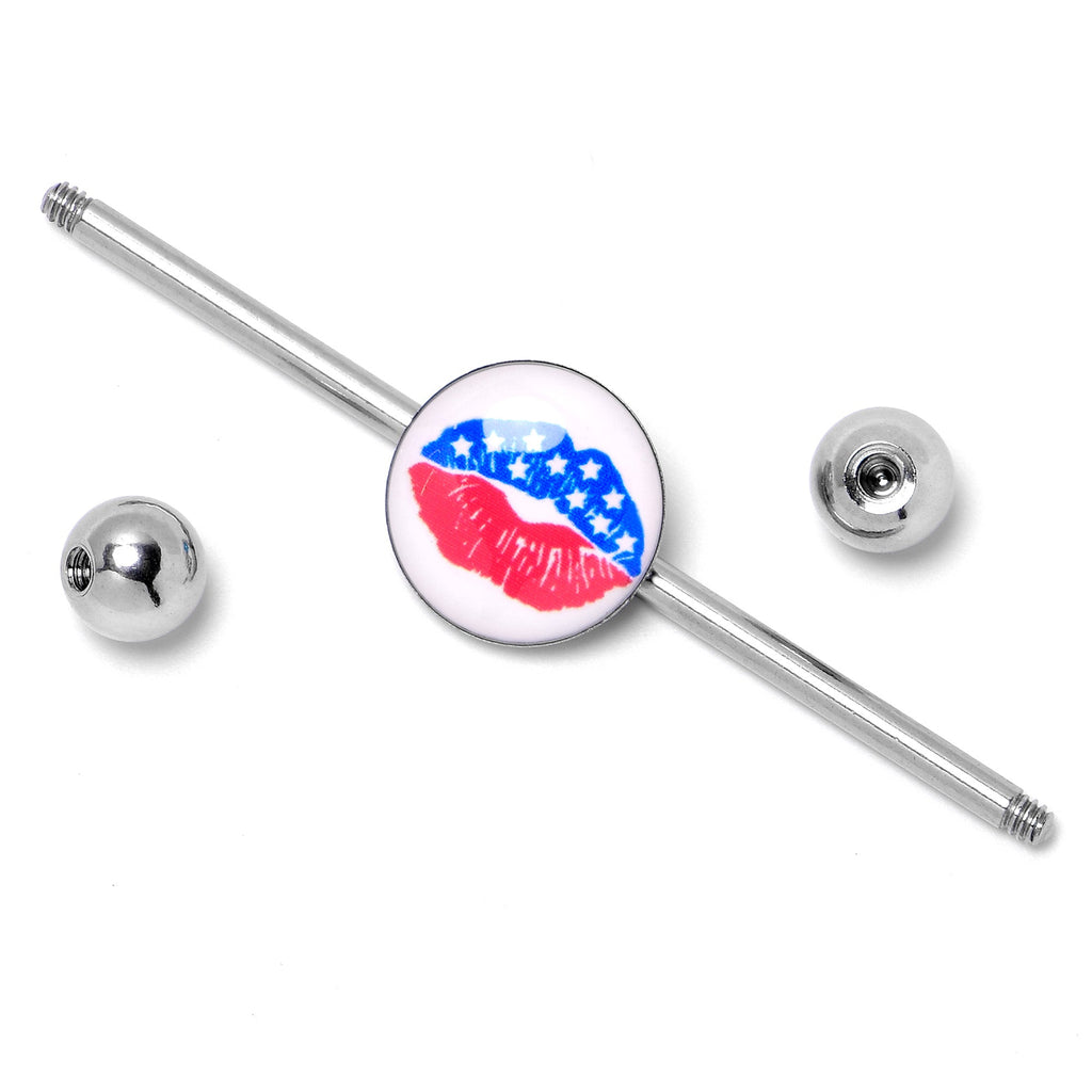 BodyCandy 14G Inlay Patriotic Kissy Lips Industrial Barbell 38mm — back view