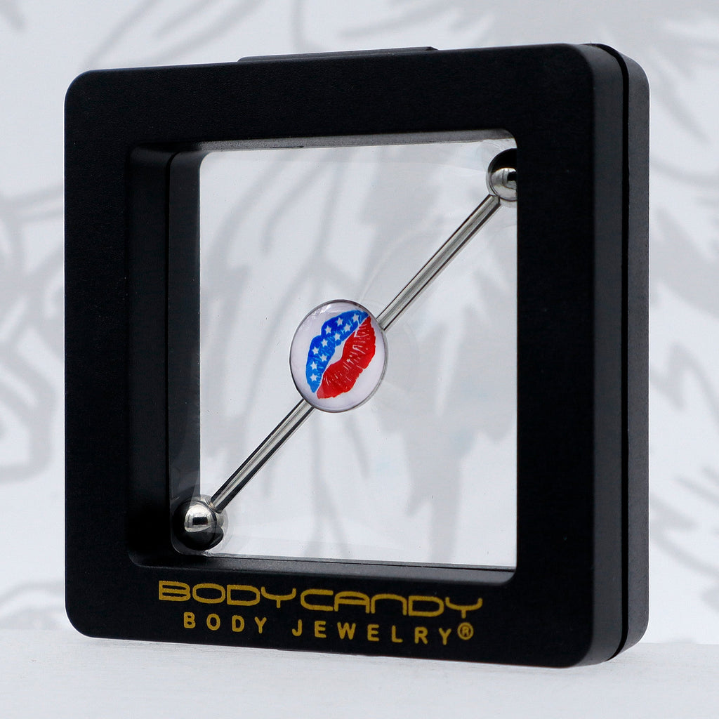 BodyCandy 14G Inlay Patriotic Kissy Lips Industrial Barbell 38mm — size reference