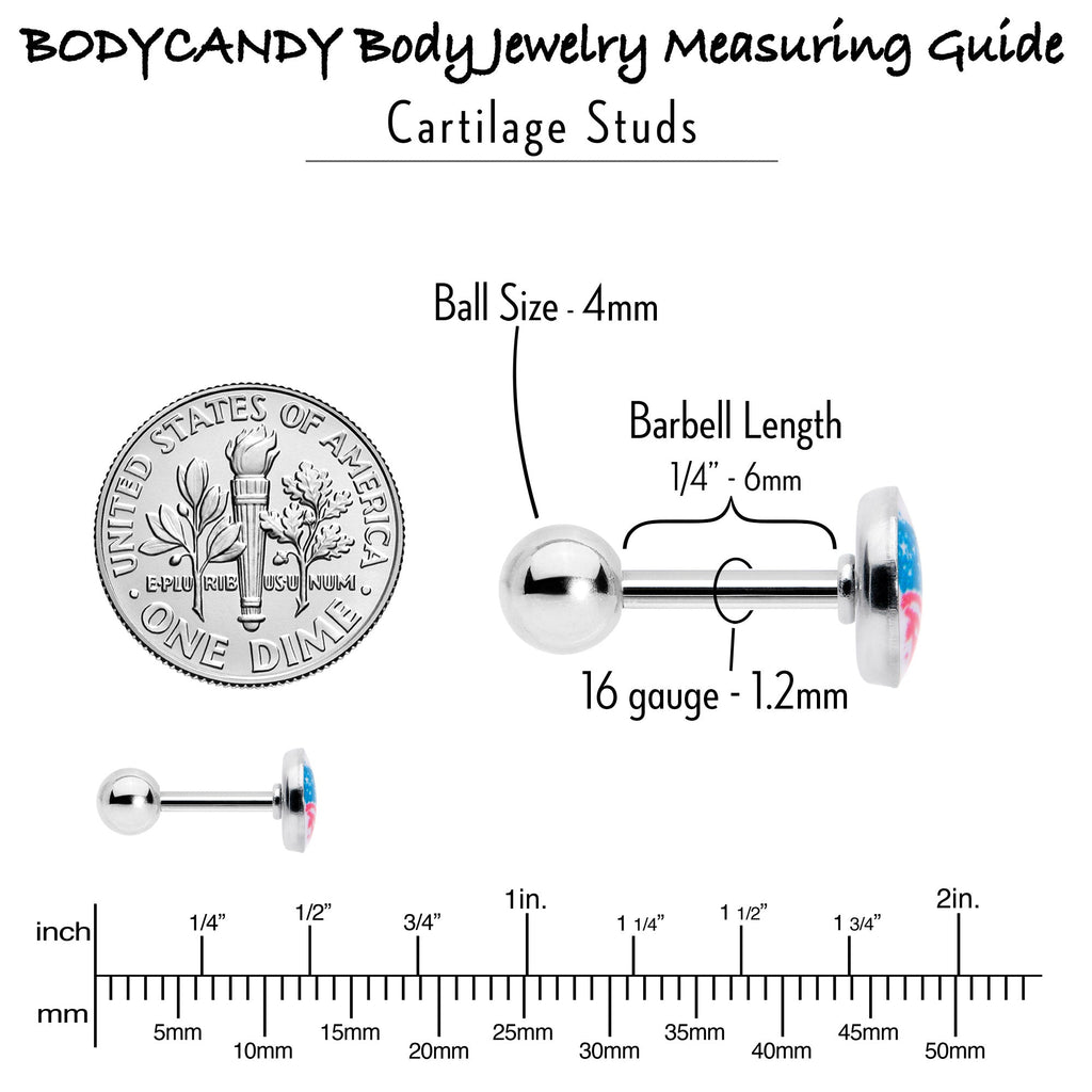 BodyCandy 16G 1/4 Heart Flag Patriotic Cartilage Tragus Earring — back view