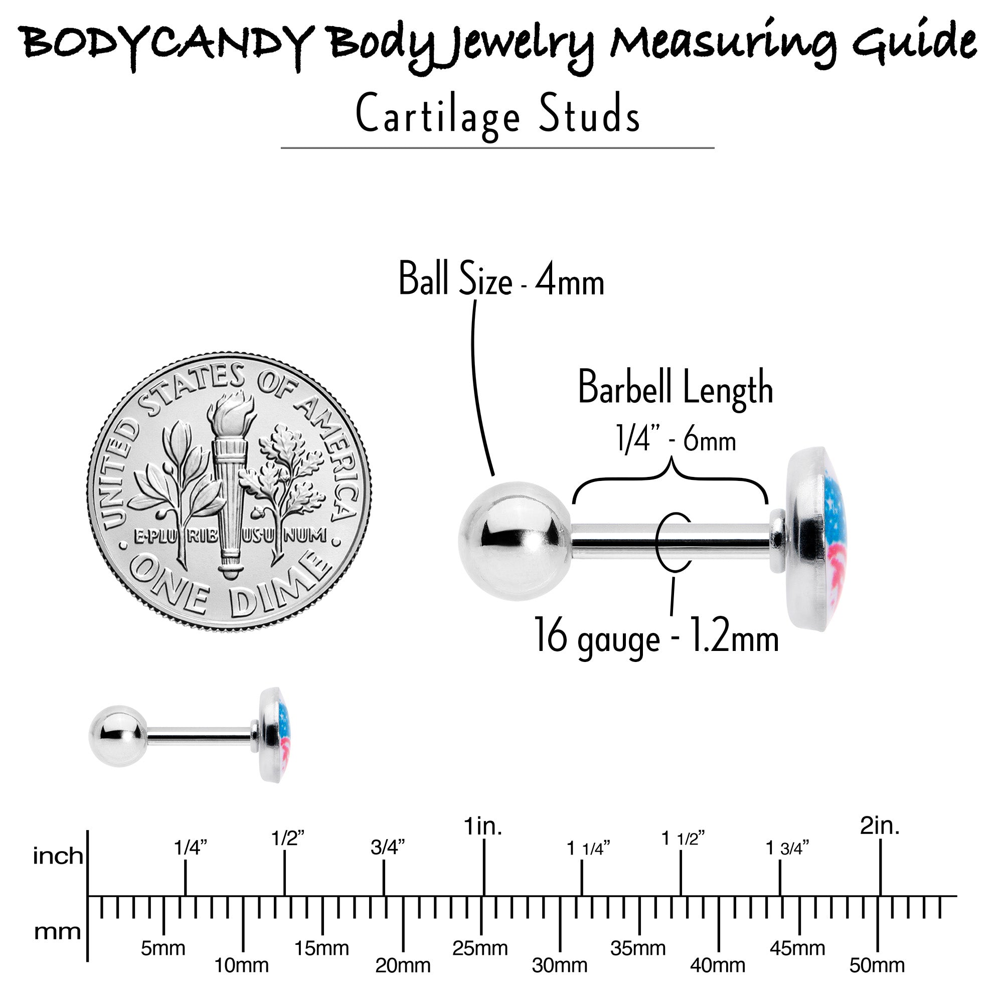 BodyCandy 16G 1/4 Heart Flag Patriotic Cartilage Tragus Earring — back view