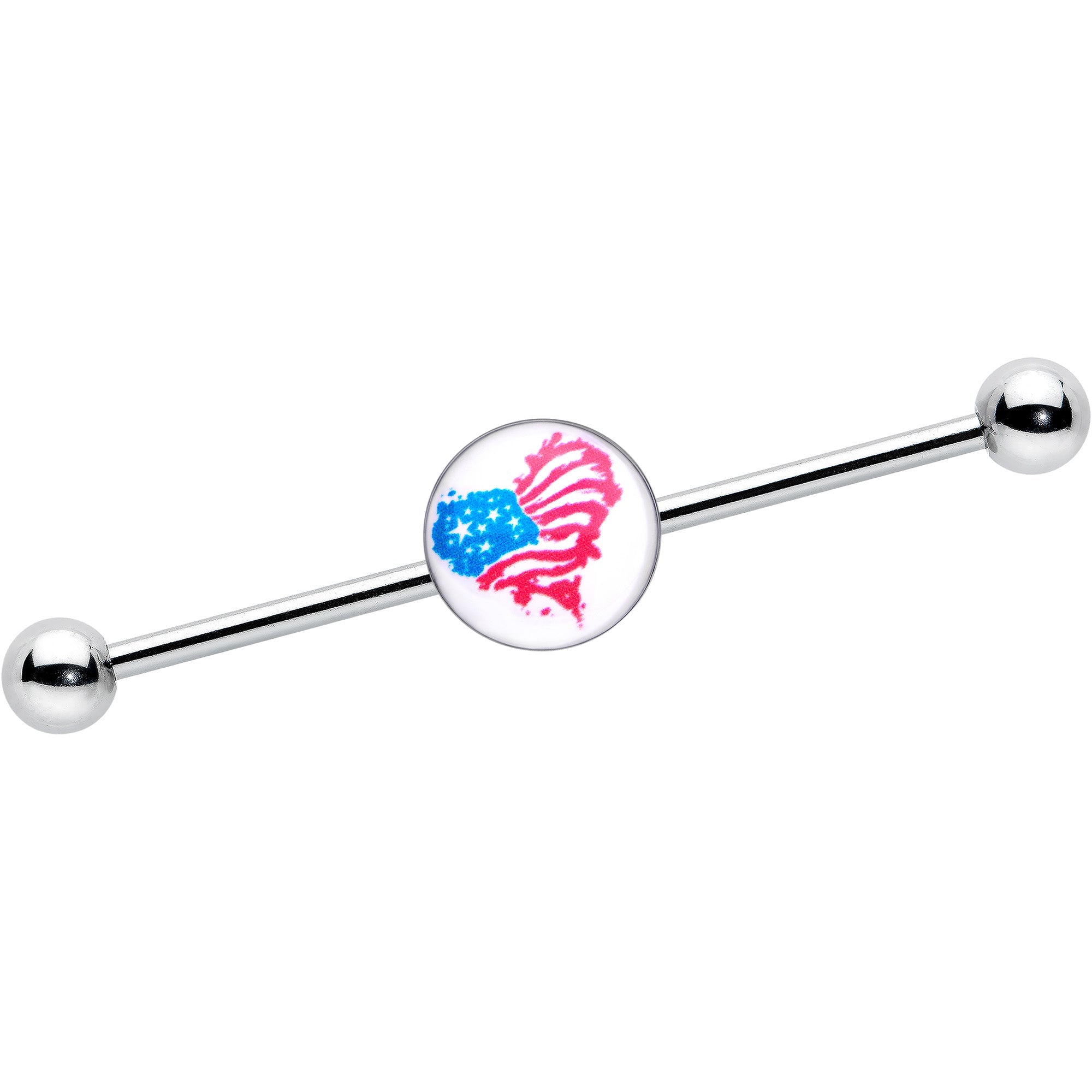 BodyCandy 14G Heart Flag Patriotic Industrial Barbell 38mm — main product shot