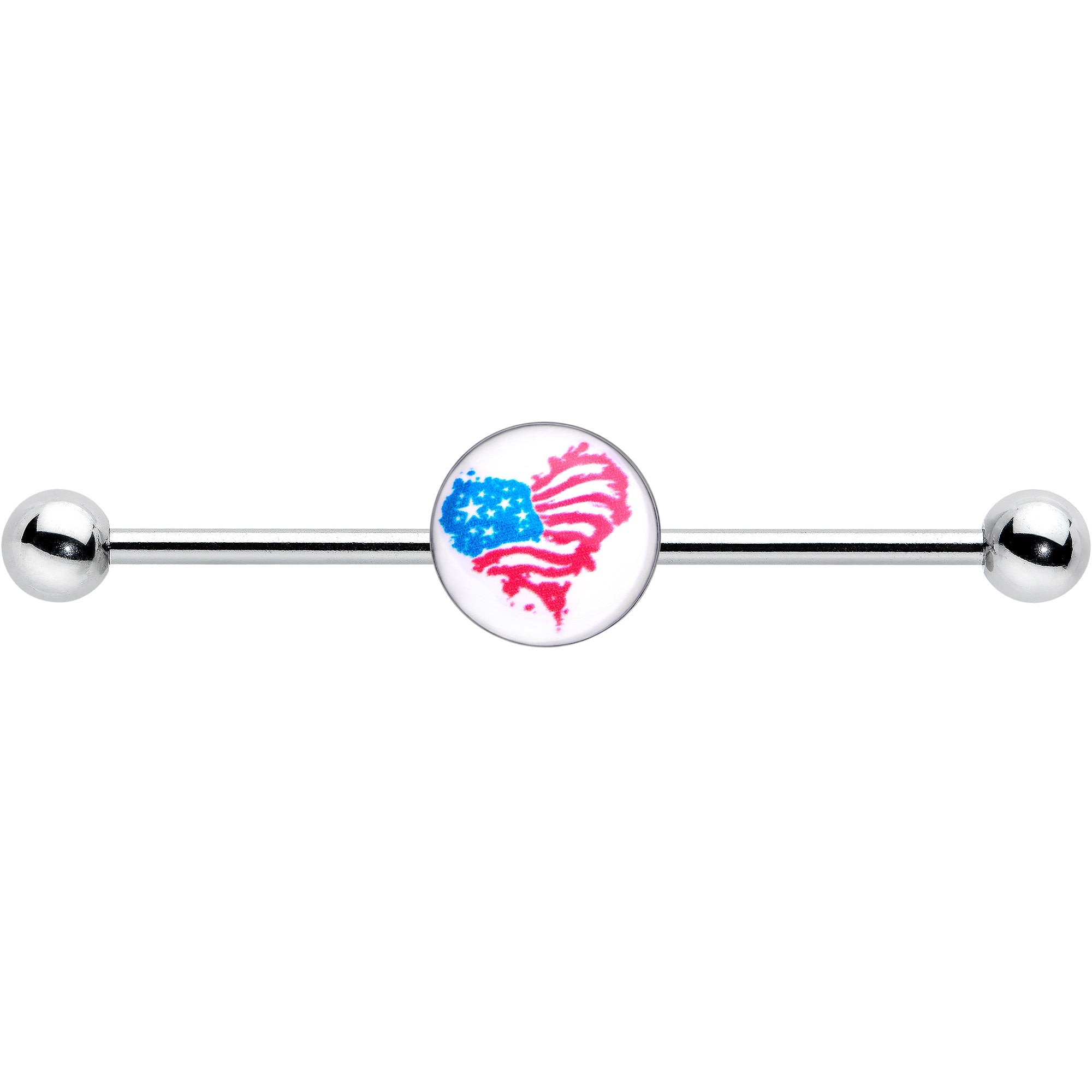 BodyCandy 14G Heart Flag Patriotic Industrial Barbell 38mm — detail close-up