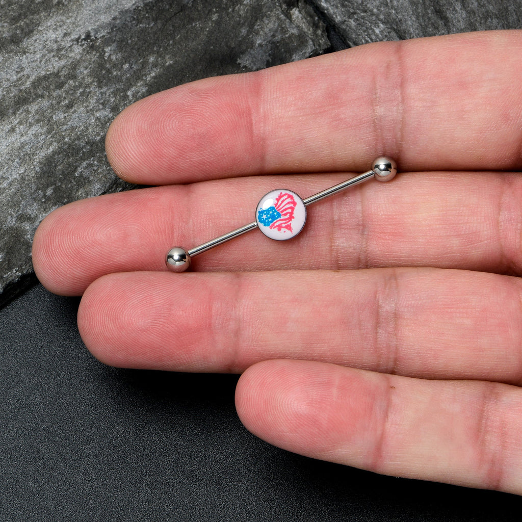 BodyCandy 14G Heart Flag Patriotic Industrial Barbell 38mm — lifestyle context