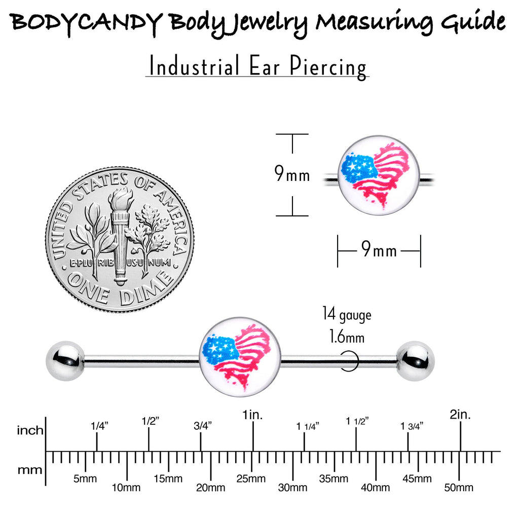 BodyCandy 14G Heart Flag Patriotic Industrial Barbell 38mm — side view