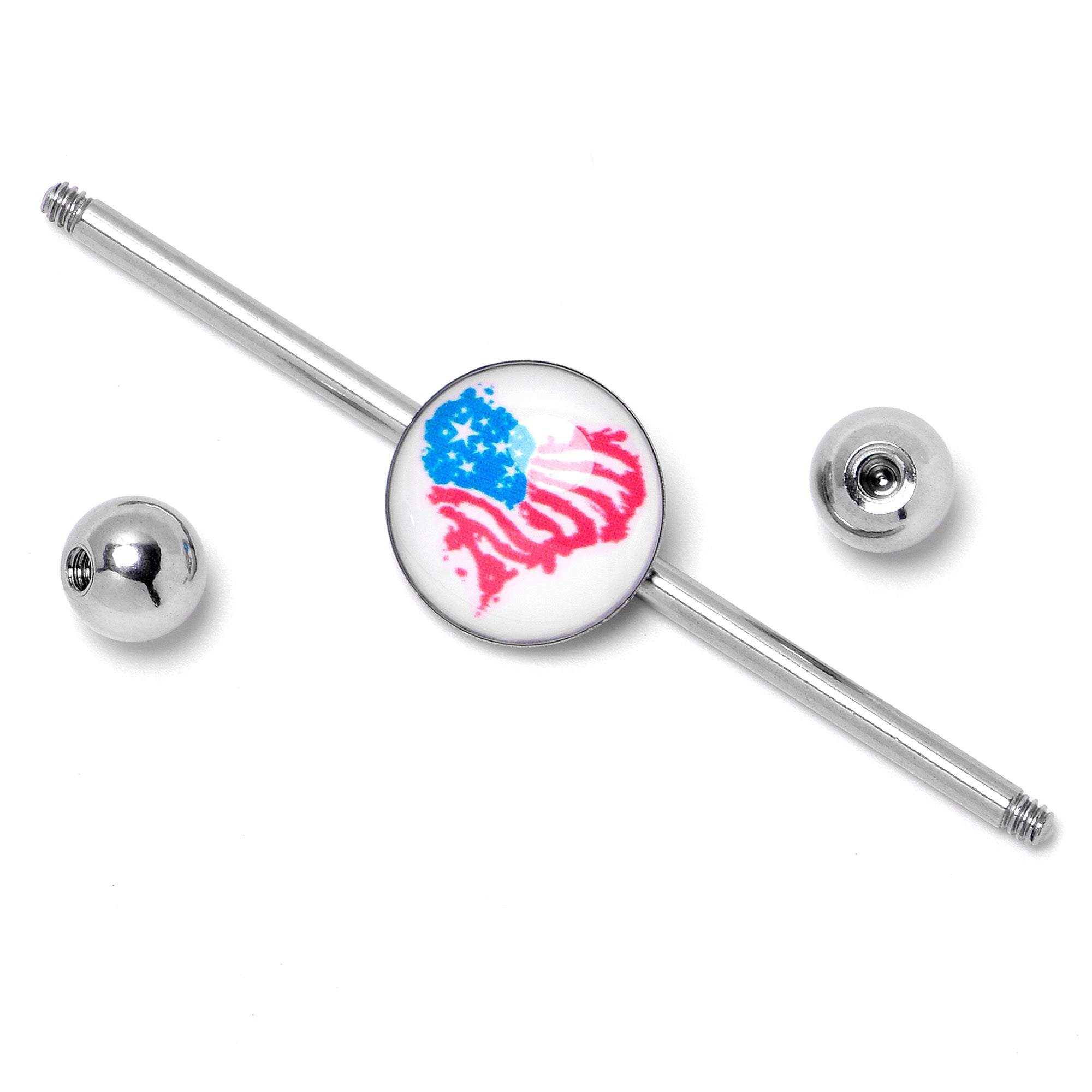 BodyCandy 14G Heart Flag Patriotic Industrial Barbell 38mm — back view