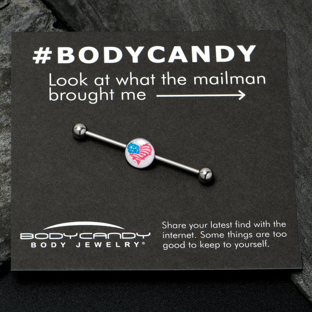 BodyCandy 14G Heart Flag Patriotic Industrial Barbell 38mm — in-use photo