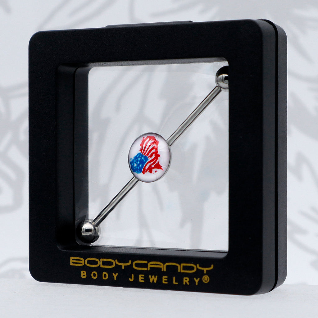 BodyCandy 14G Heart Flag Patriotic Industrial Barbell 38mm — size reference