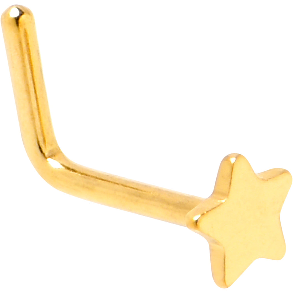 BodyCandy 20G 1/4 Gold Tone ASTM F-136 Implant Grade Titanium Star End L Shape Nose Ring — main product shot