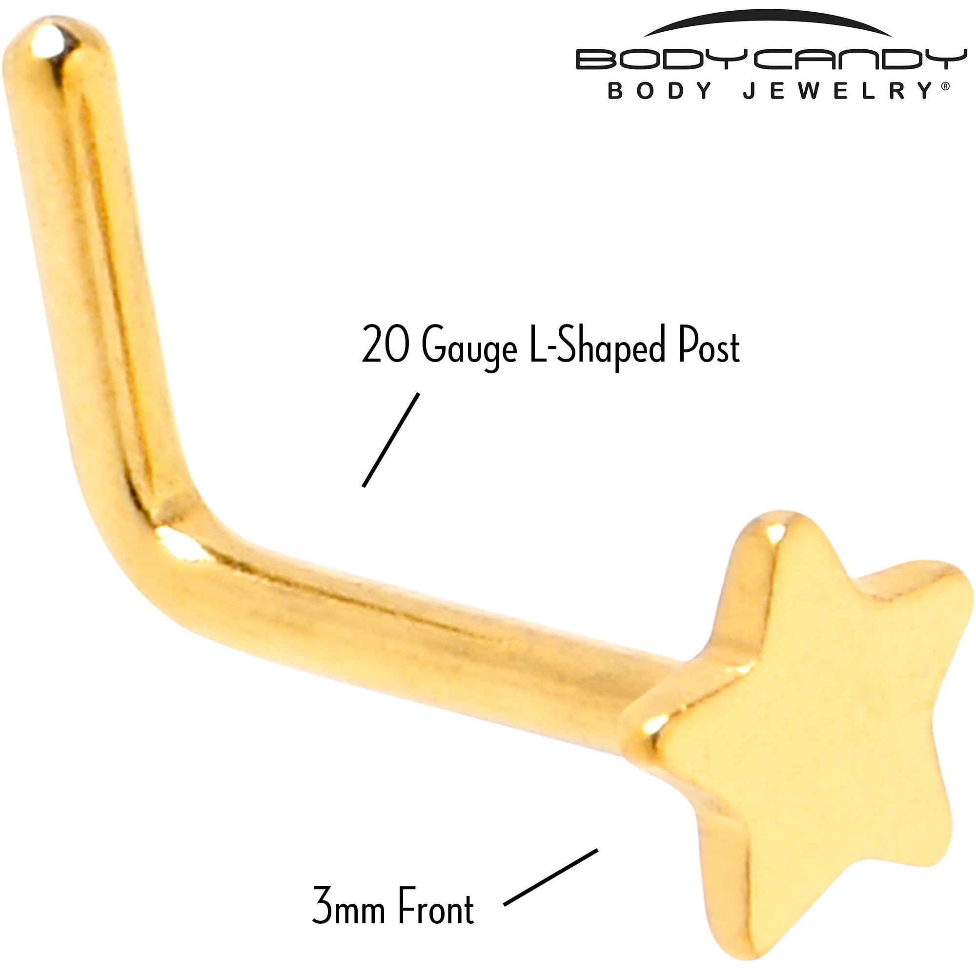 BodyCandy 20G 1/4 Gold Tone ASTM F-136 Implant Grade Titanium Star End L Shape Nose Ring — lifestyle context