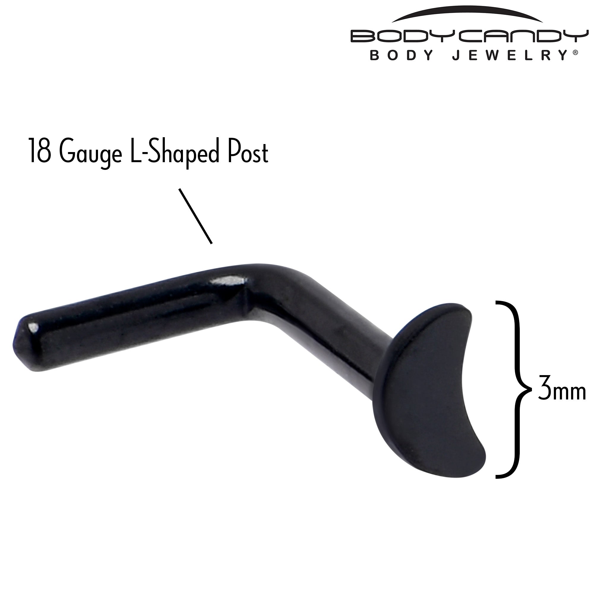 BodyCandy 18G 1/4 Black ASTM F-136 Implant Grade Titanium Moon End L Shape Nose Ring — side view