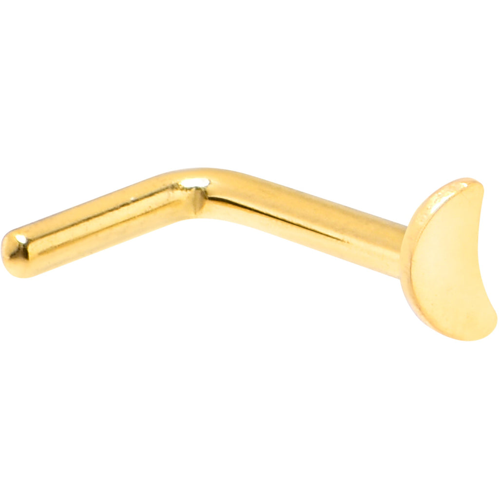 BodyCandy 18G 1/4 Gold Tone ASTM F-136 Implant Grade Titanium Moon End L Shape Nose Ring — detail close-up