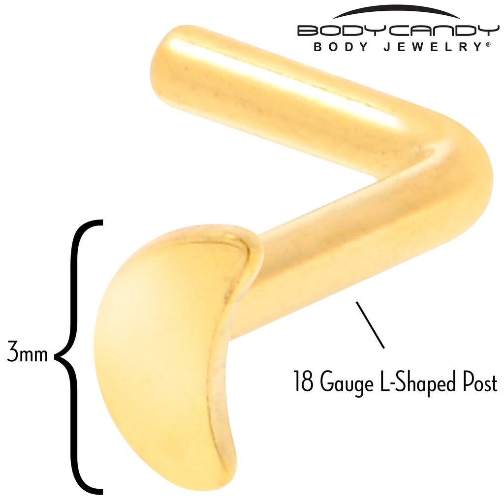BodyCandy 18G 1/4 Gold Tone ASTM F-136 Implant Grade Titanium Moon End L Shape Nose Ring — side view