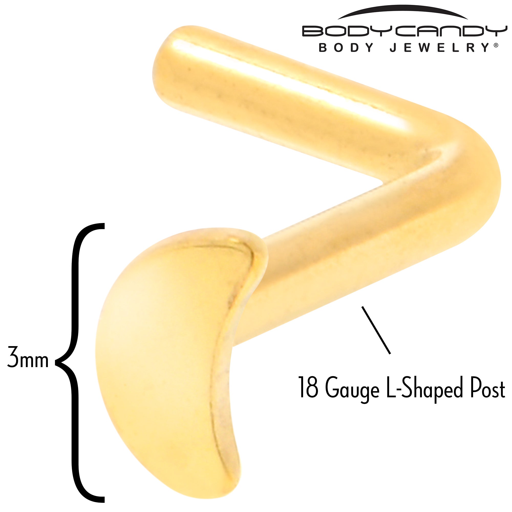 BodyCandy 18G 1/4 Gold Tone ASTM F-136 Implant Grade Titanium Moon End L Shape Nose Ring — side view