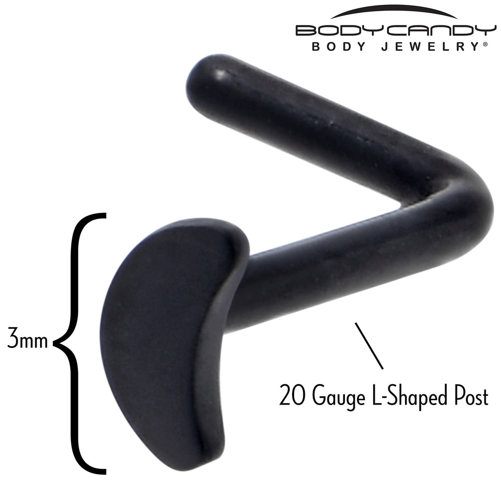 BodyCandy 20G 1/4 Black ASTM F-136 Implant Grade Titanium Moon End L Shape Nose Ring — side view
