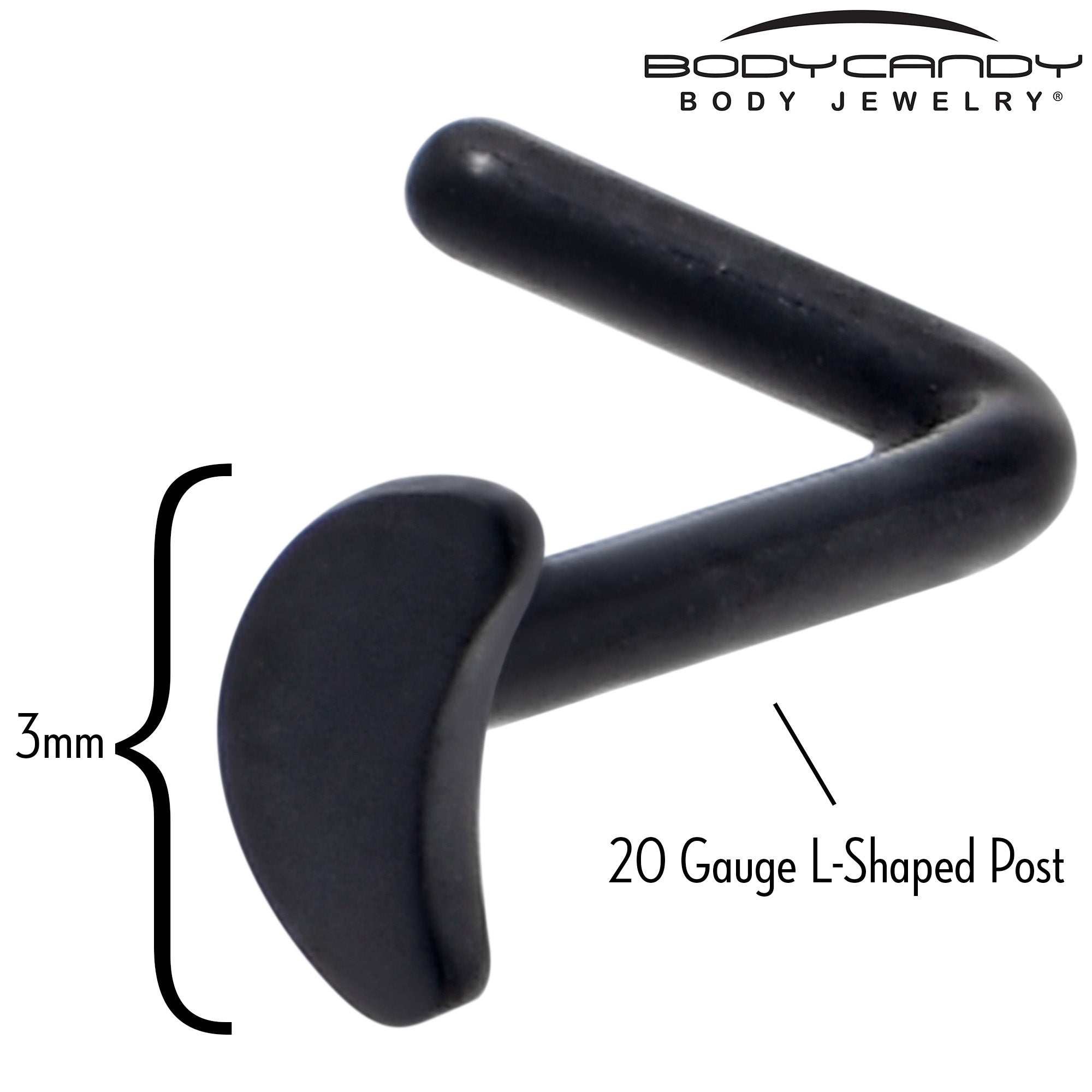 BodyCandy 20G 1/4 Black ASTM F-136 Implant Grade Titanium Moon End L Shape Nose Ring — side view