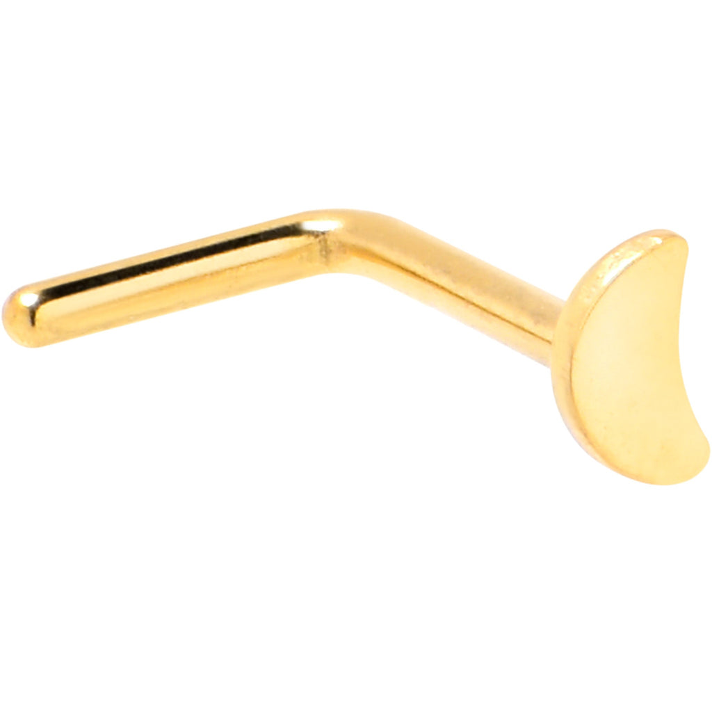 BodyCandy 20G 1/4 Gold Tone ASTM F-136 Implant Grade Titanium Moon End L Shape Nose Ring — detail close-up