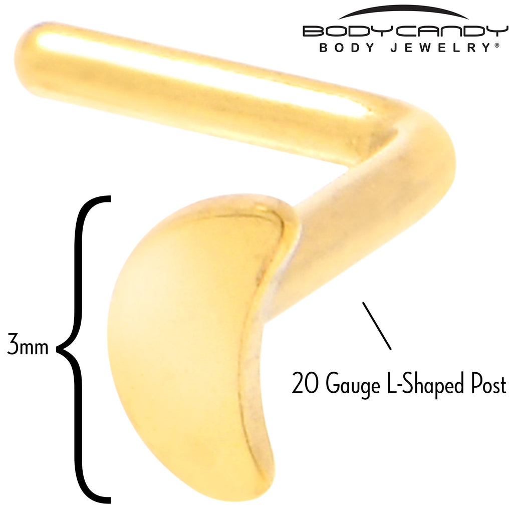 BodyCandy 20G 1/4 Gold Tone ASTM F-136 Implant Grade Titanium Moon End L Shape Nose Ring — side view